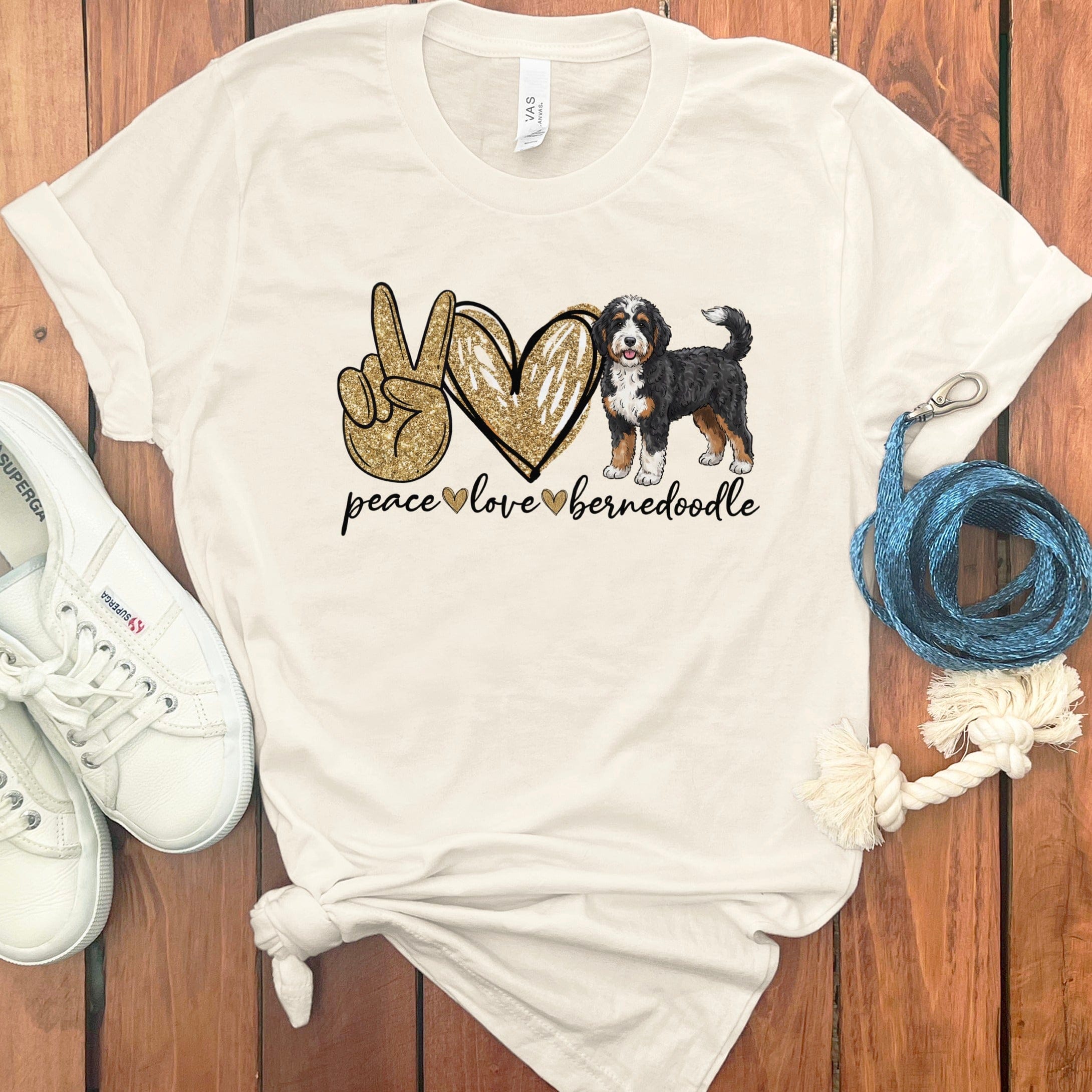 Bernedoodle Peace Love T-Shirt in Natural / S by Puppy Jo