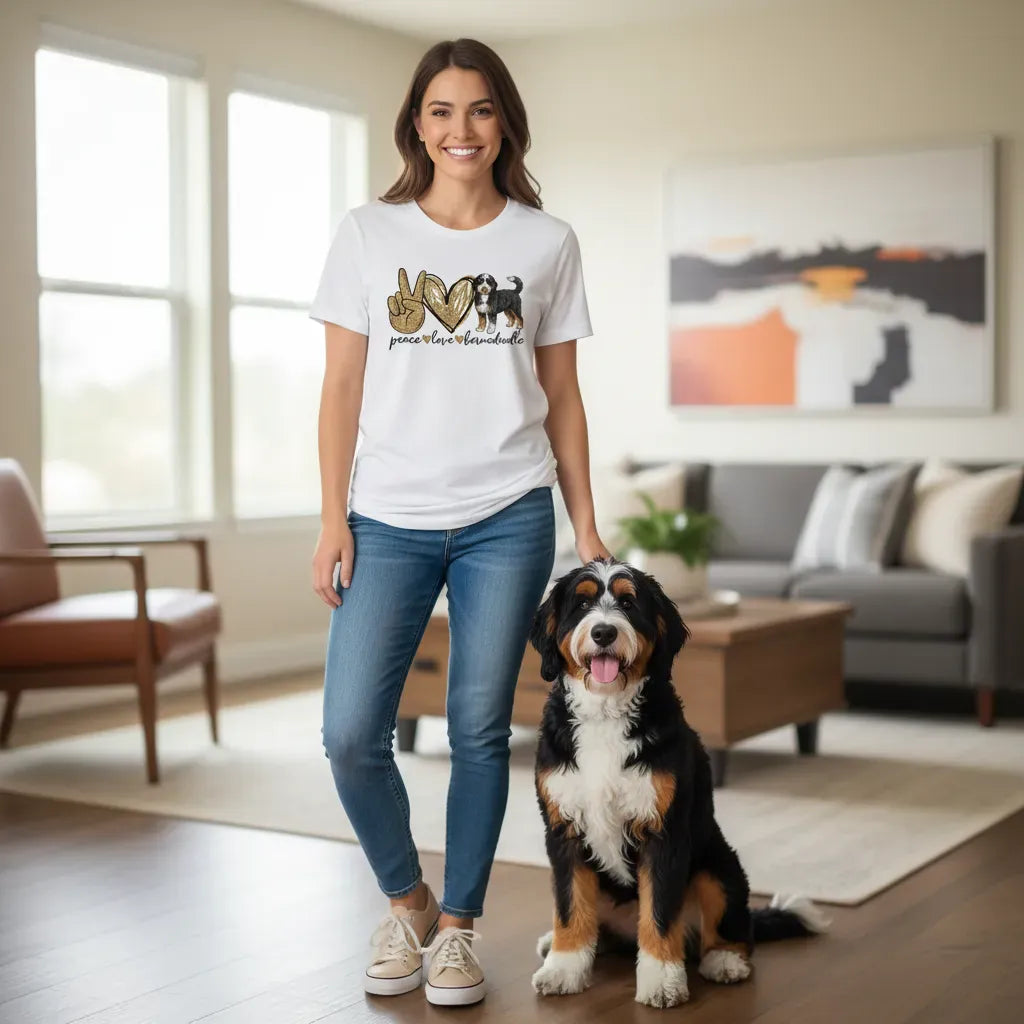 Bernedoodle Peace Love T-Shirt in by Puppy Jo