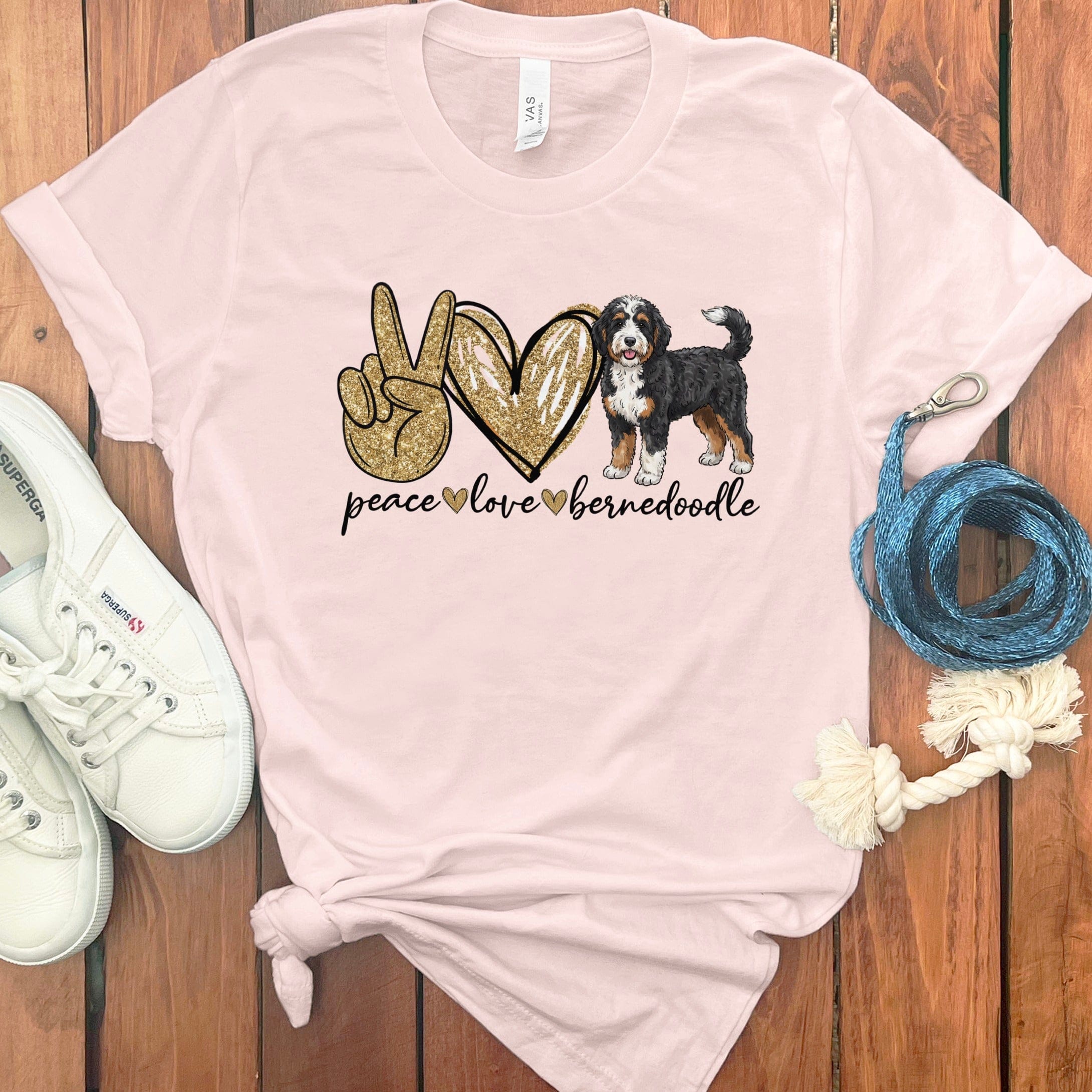 Bernedoodle Peace Love T-Shirt in Soft Pink / S by Puppy Jo