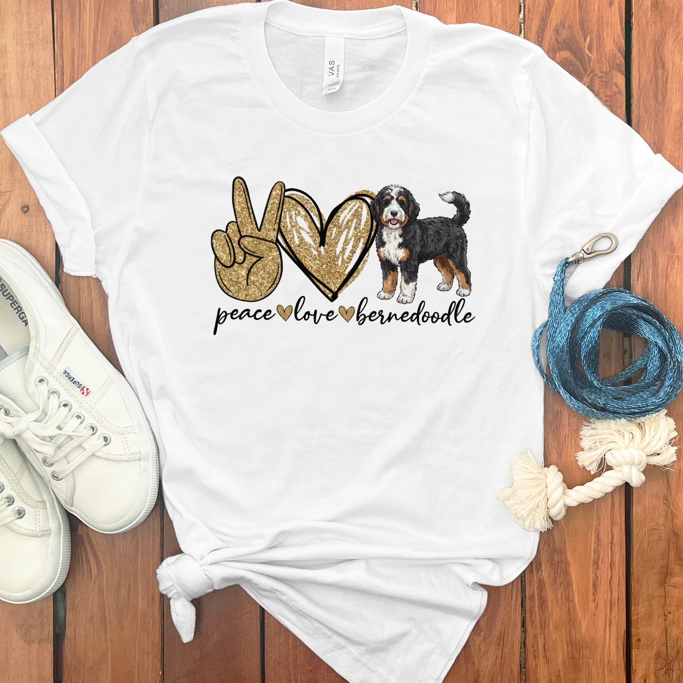 Bernedoodle Peace Love T-Shirt in White / S by Puppy Jo