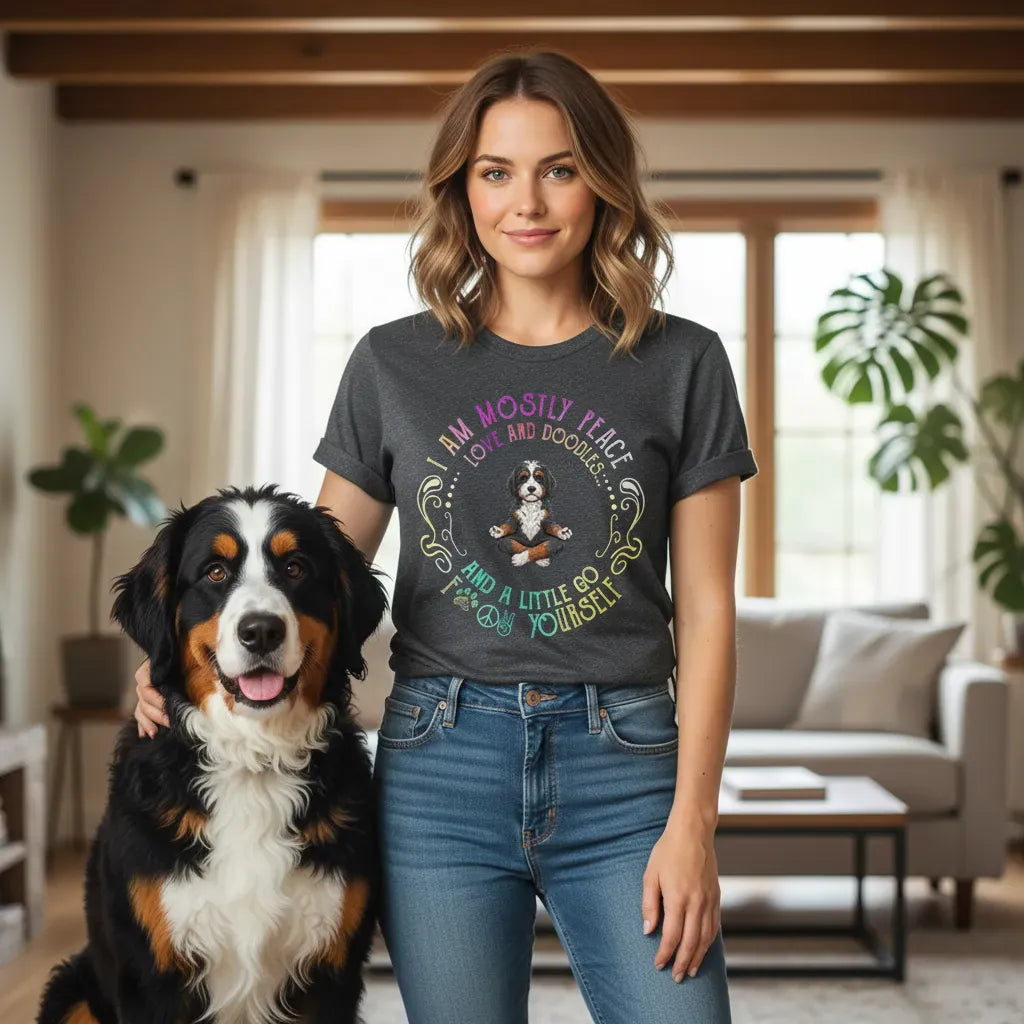 Bernedoodle Peaceful Yoga T-Shirt in by Puppy Jo