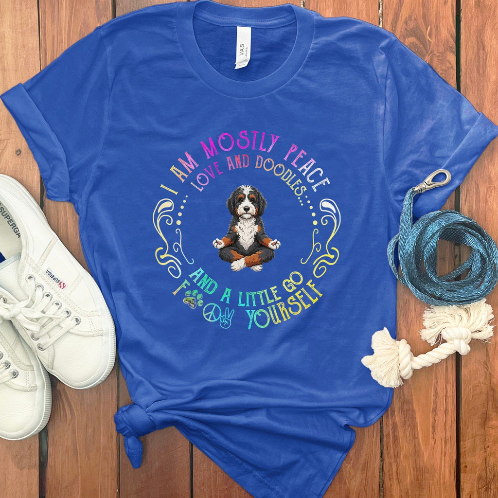 Bernedoodle Peaceful Yoga T-Shirt in True Royal / S by Puppy Jo