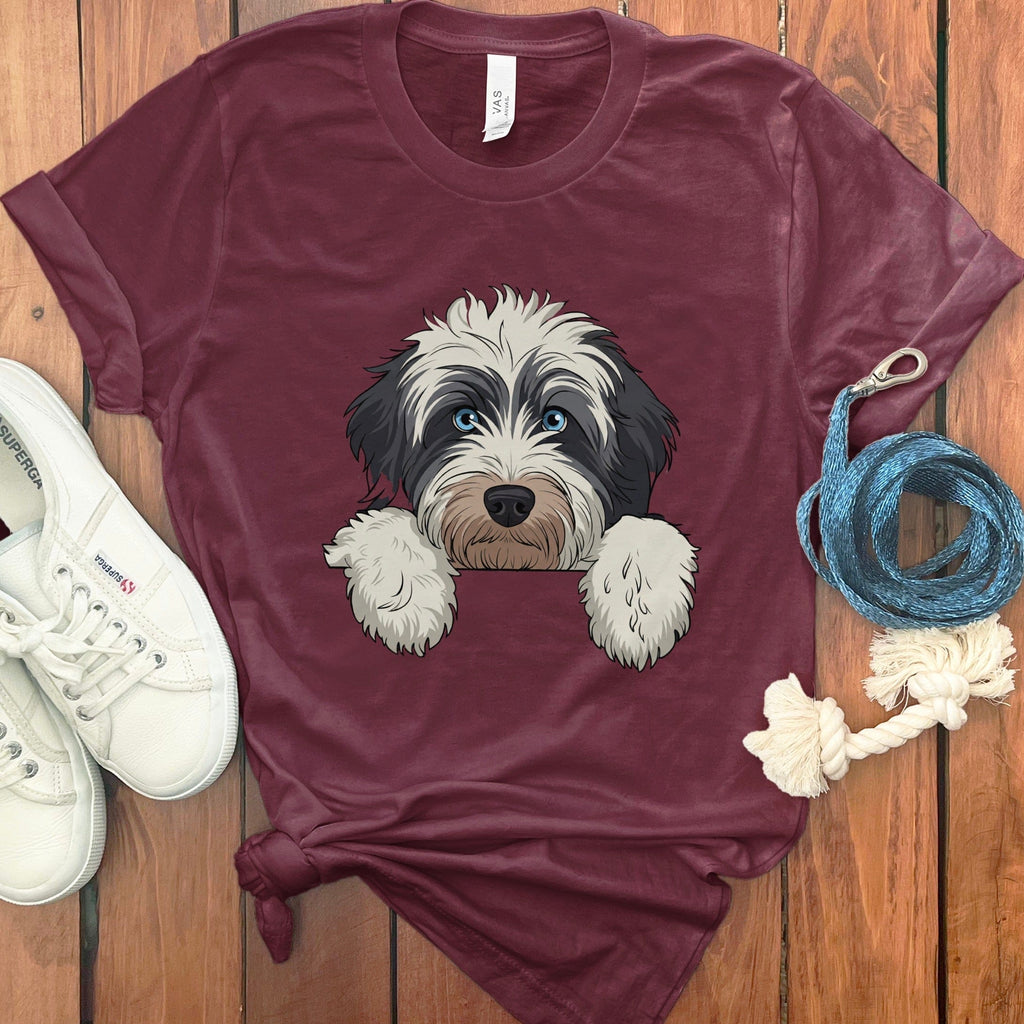 Bernedoodle Peeking T-Shirt in Maroon / S by Puppy Jo