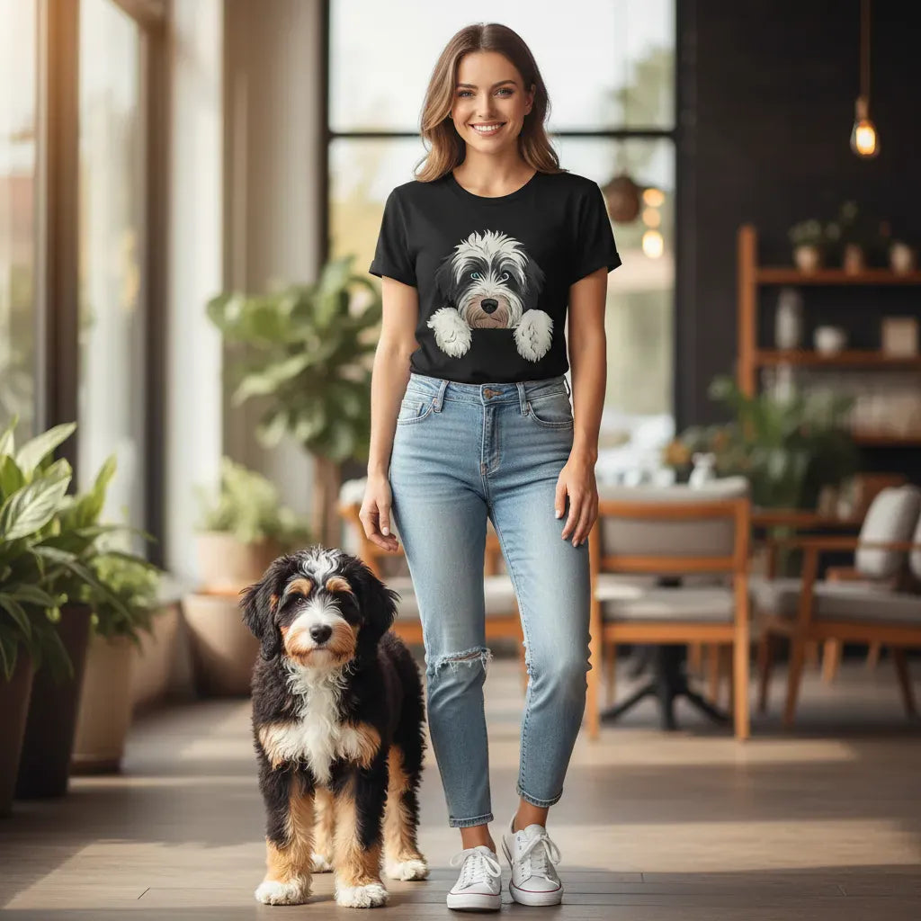 Bernedoodle Peeking T-Shirt in by Puppy Jo