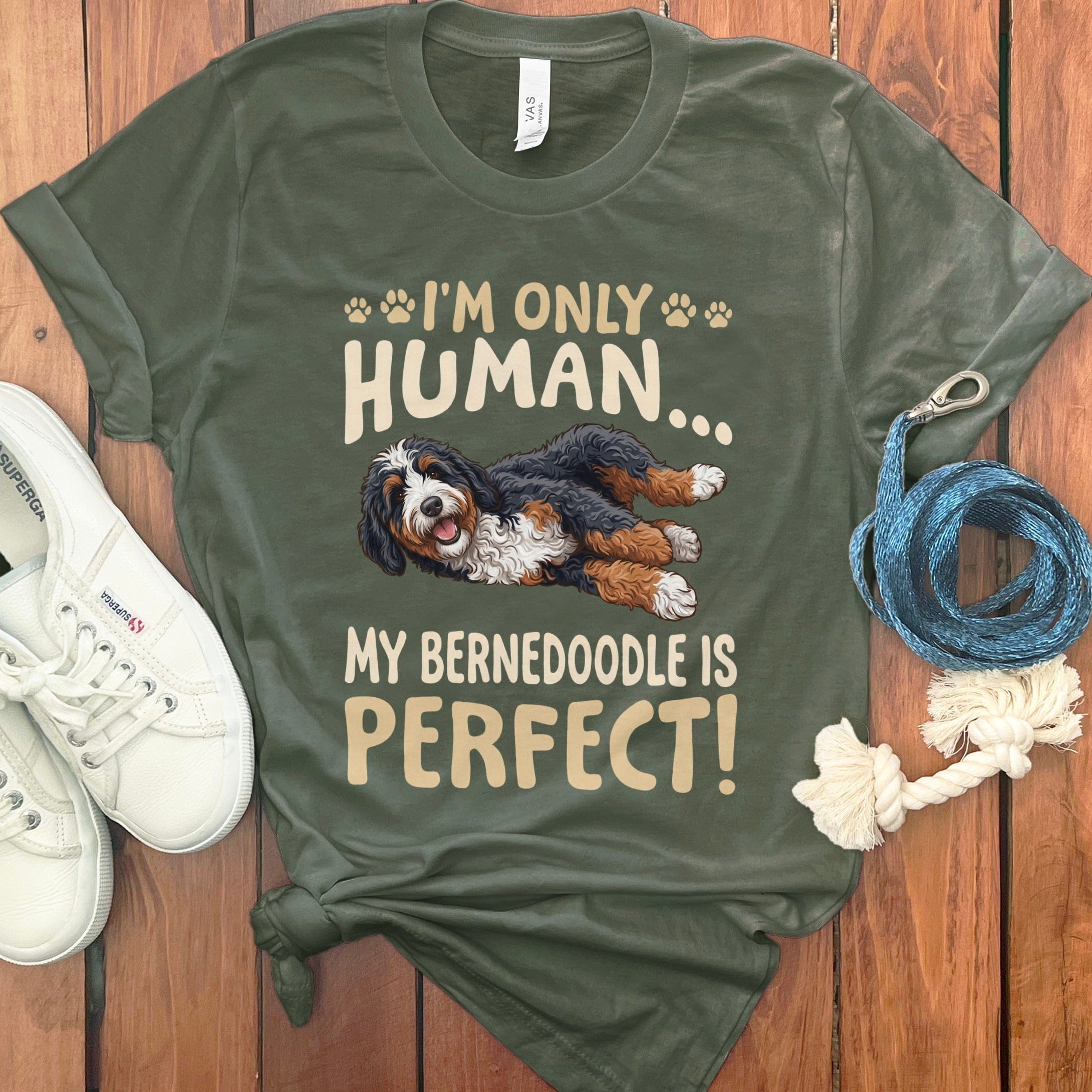 Bernedoodle Perfect T-Shirt in Military Green / S by Puppy Jo