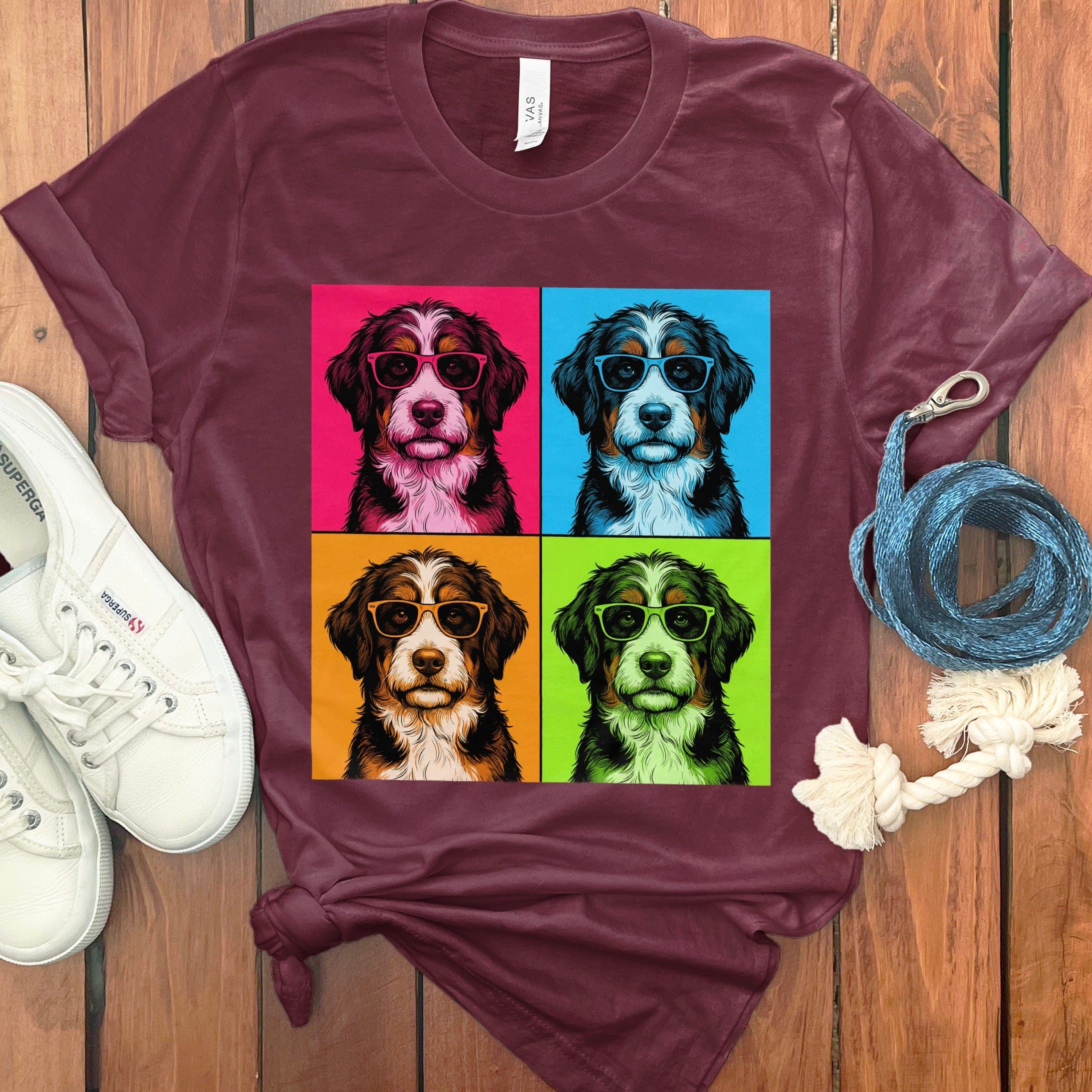 Bernedoodle Pop T-Shirt in Maroon / S by Puppy Jo