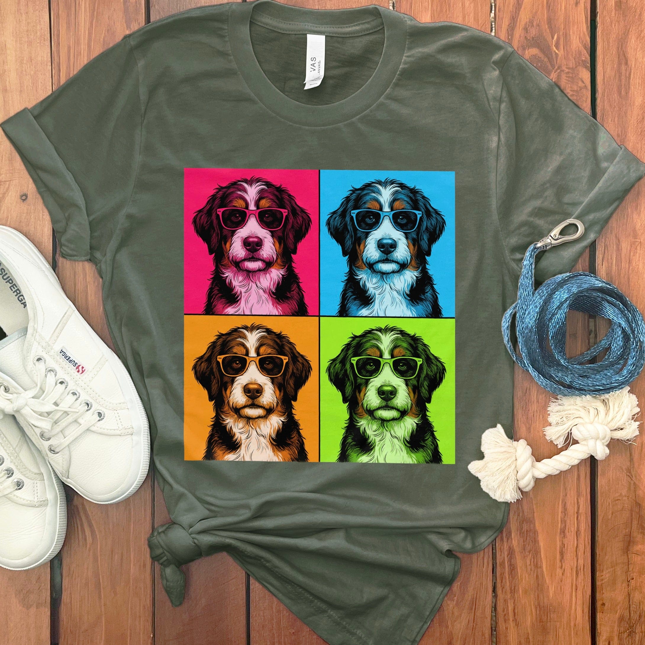 Bernedoodle Pop T-Shirt in Military Green / S by Puppy Jo