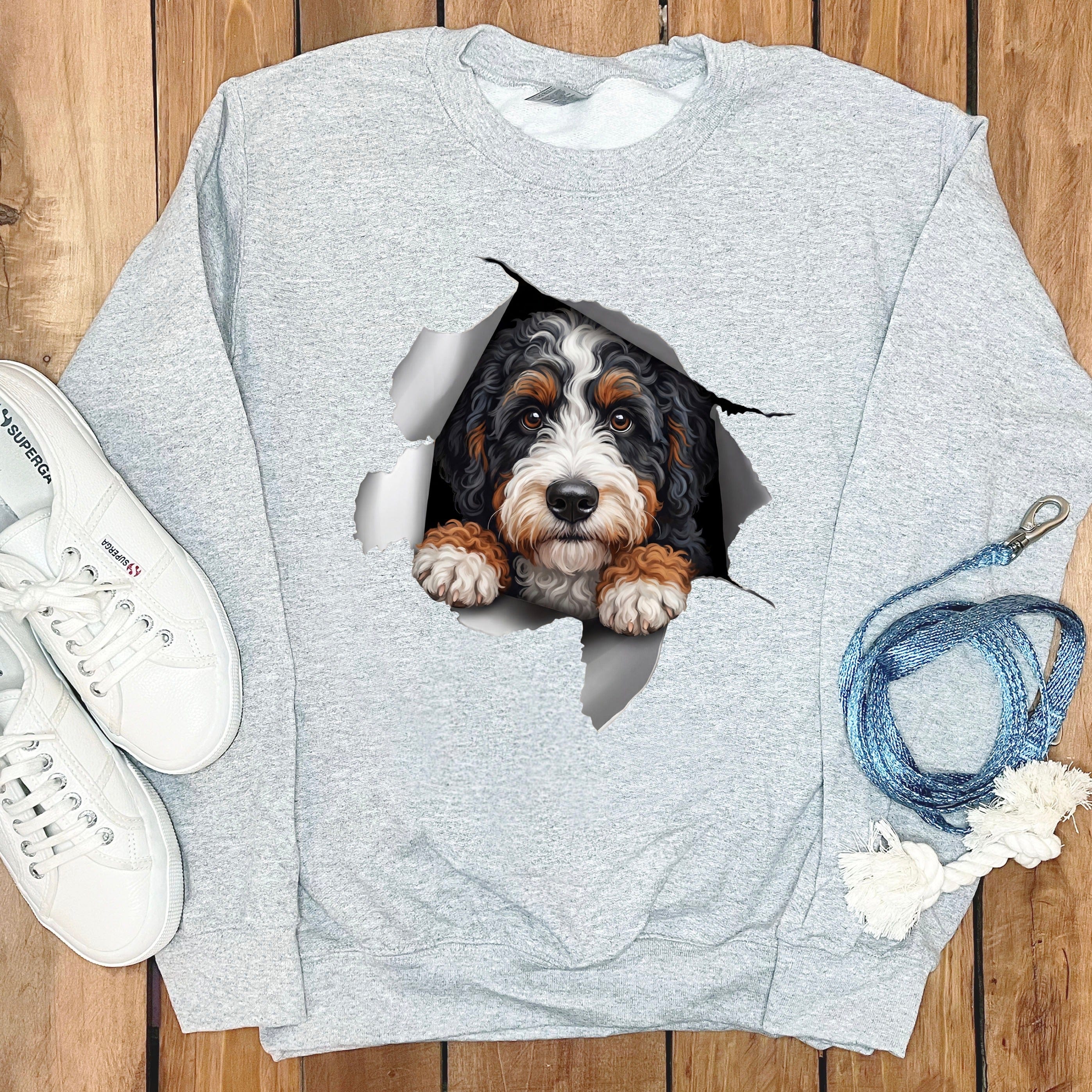 Bernedoodle Popping Sweatshirt in Sport Grey / S by Puppy Jo