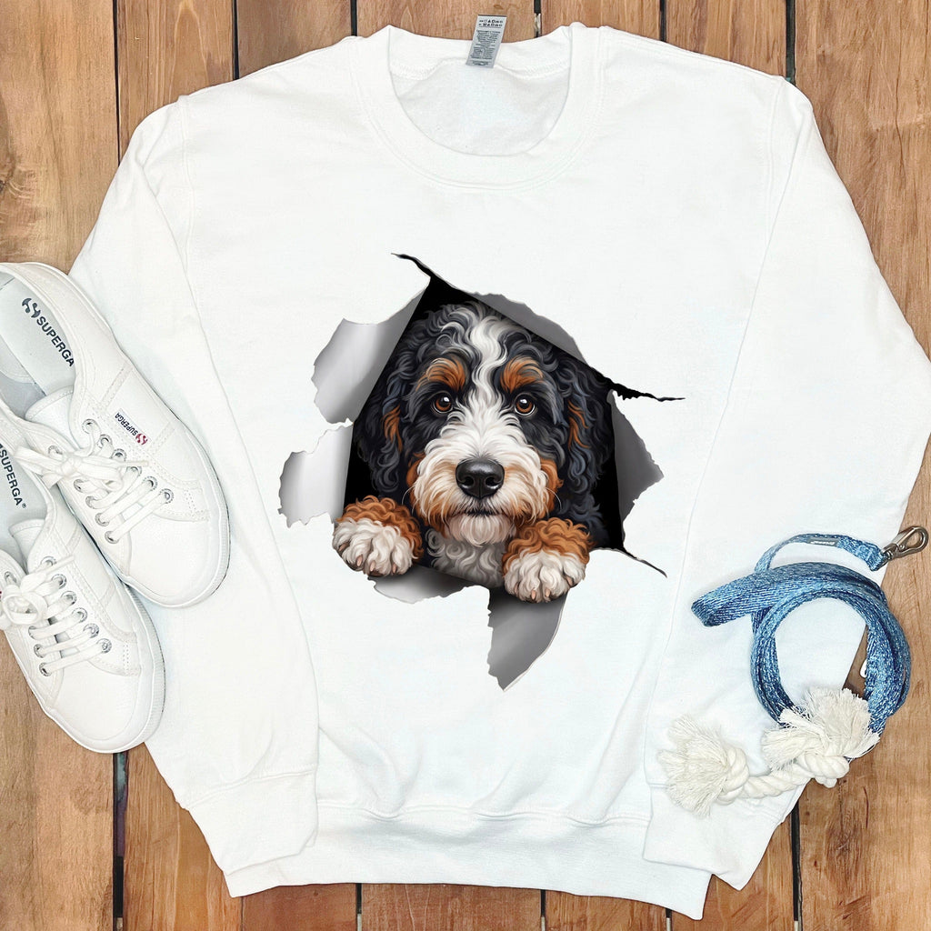 Bernedoodle Popping Sweatshirt in White / S by Puppy Jo
