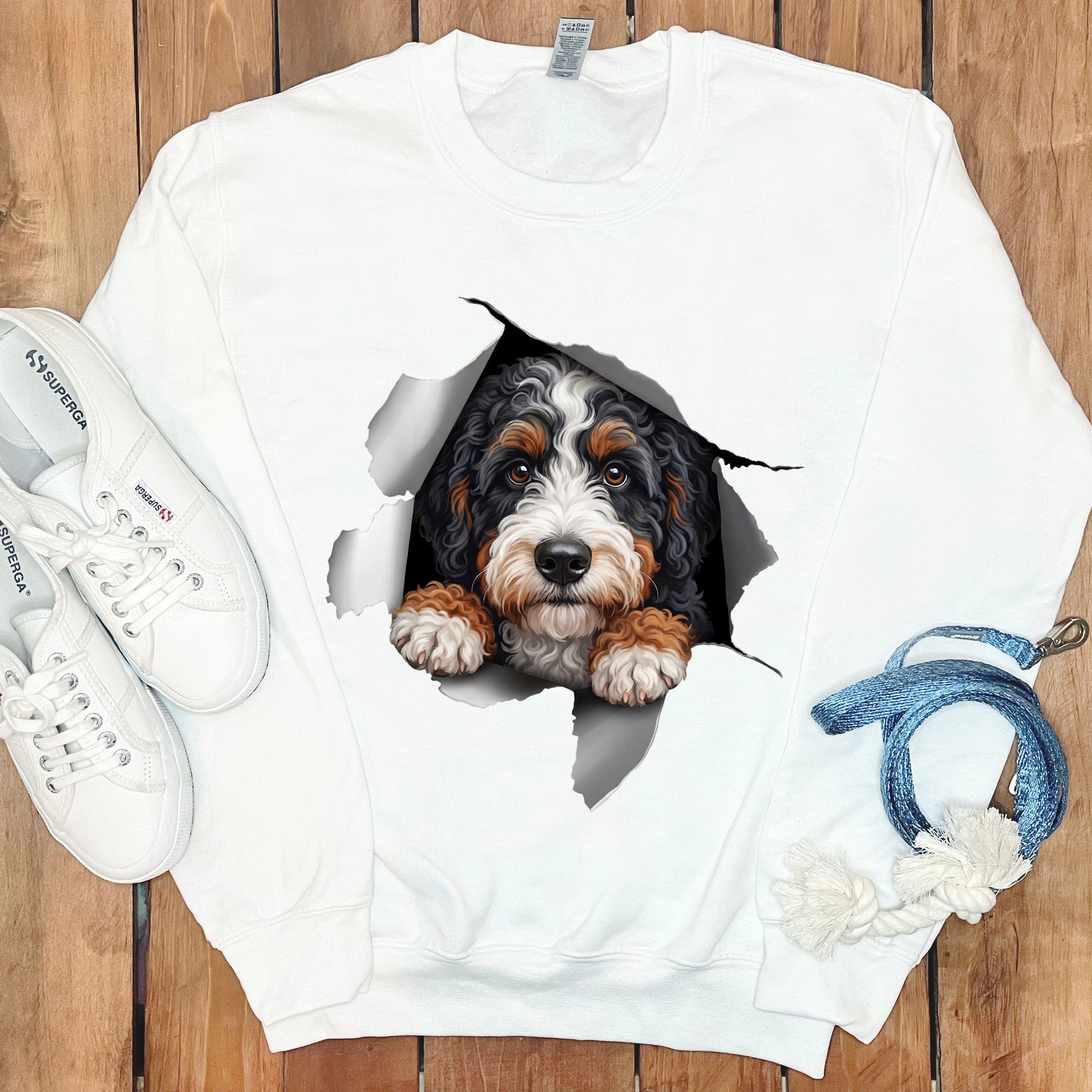 Bernedoodle Popping Sweatshirt in White / S by Puppy Jo