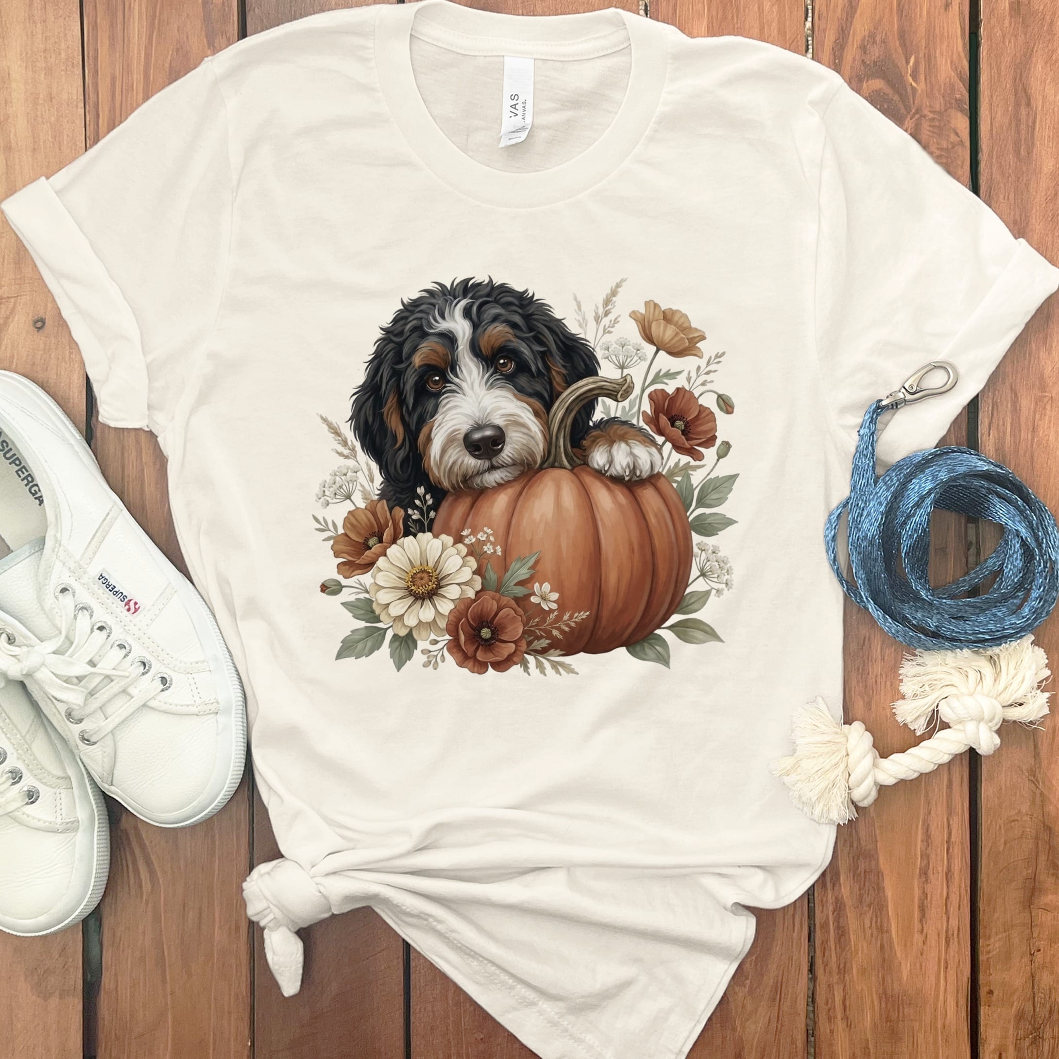 Bernedoodle Pumpkin Hug T-Shirt in Natural / S by Puppy Jo