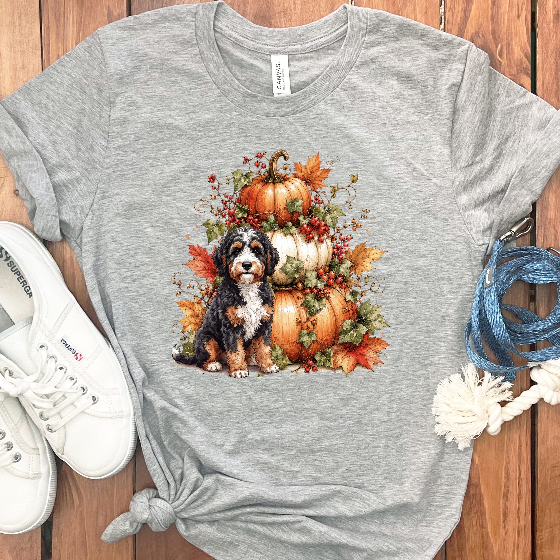 Bernedoodle Pumpkin Ivy T-Shirt in Athletic Heather / S by Puppy Jo