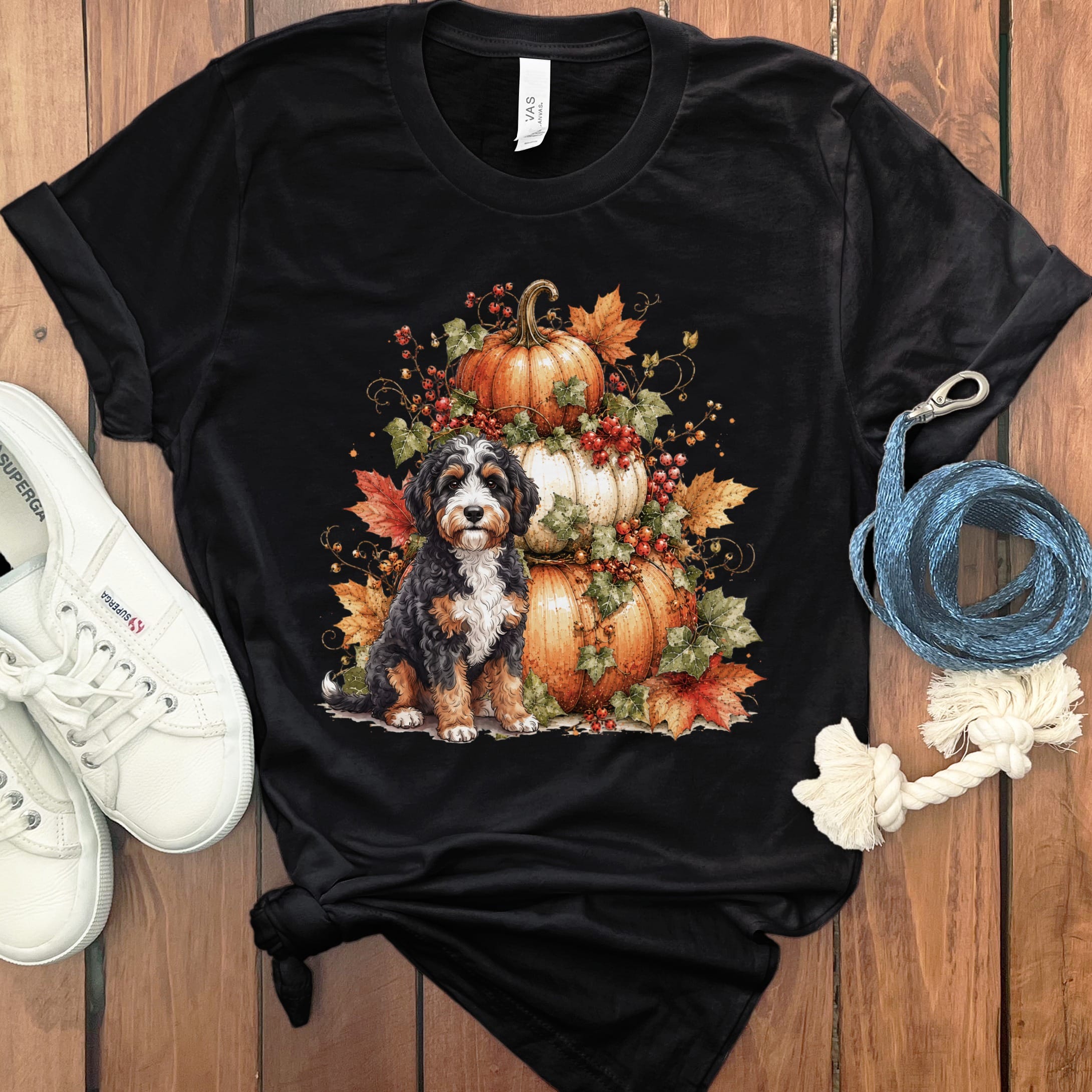 Bernedoodle Pumpkin Ivy T-Shirt in Black / S by Puppy Jo