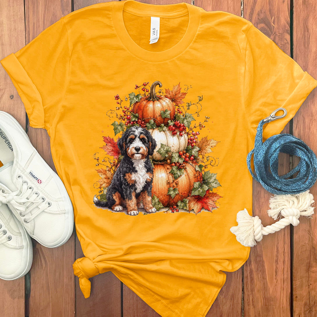 Bernedoodle Pumpkin Ivy T-Shirt in Gold / S by Puppy Jo