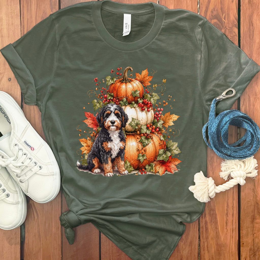 Bernedoodle Pumpkin Ivy T-Shirt in Military Green / S by Puppy Jo