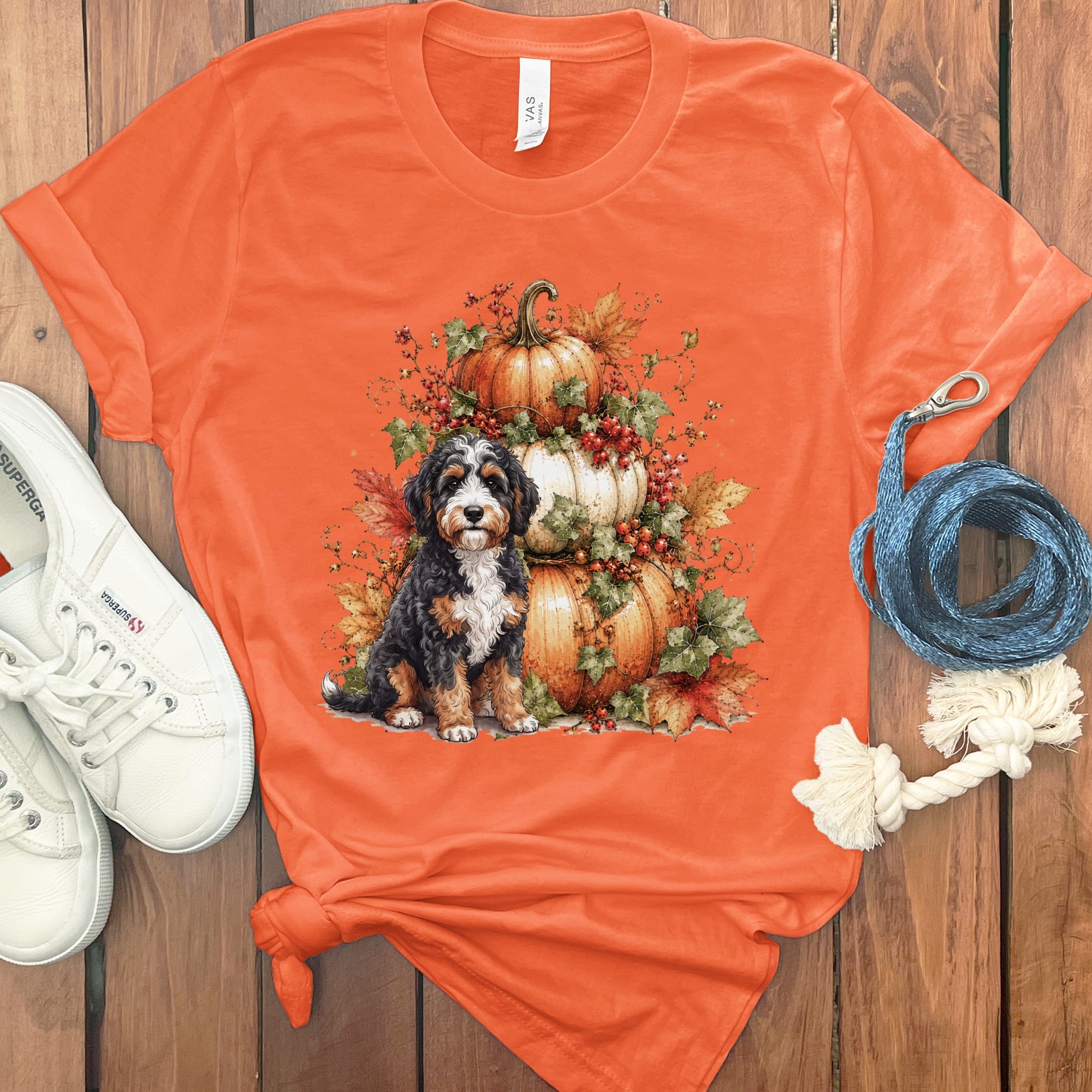 Bernedoodle Pumpkin Ivy T-Shirt in Orange / S by Puppy Jo