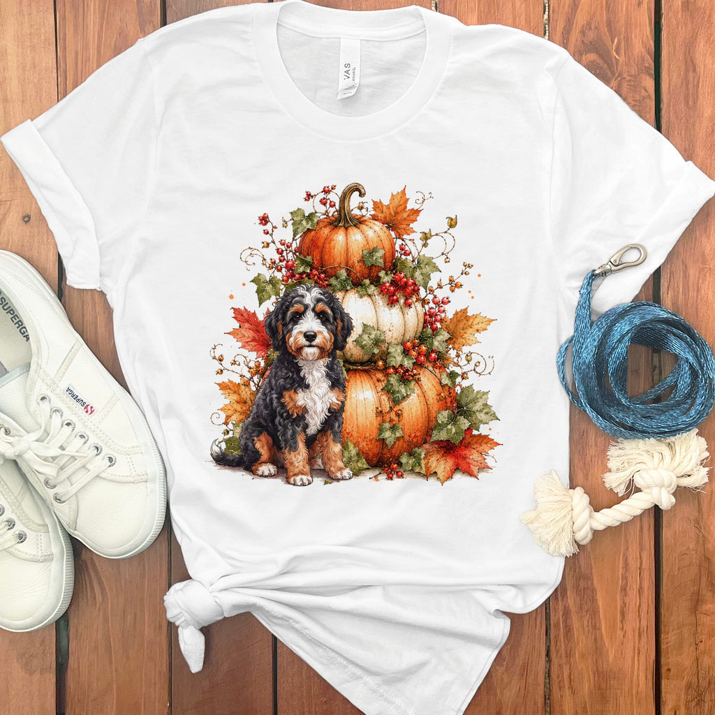Bernedoodle Pumpkin Ivy T-Shirt in White / S by Puppy Jo