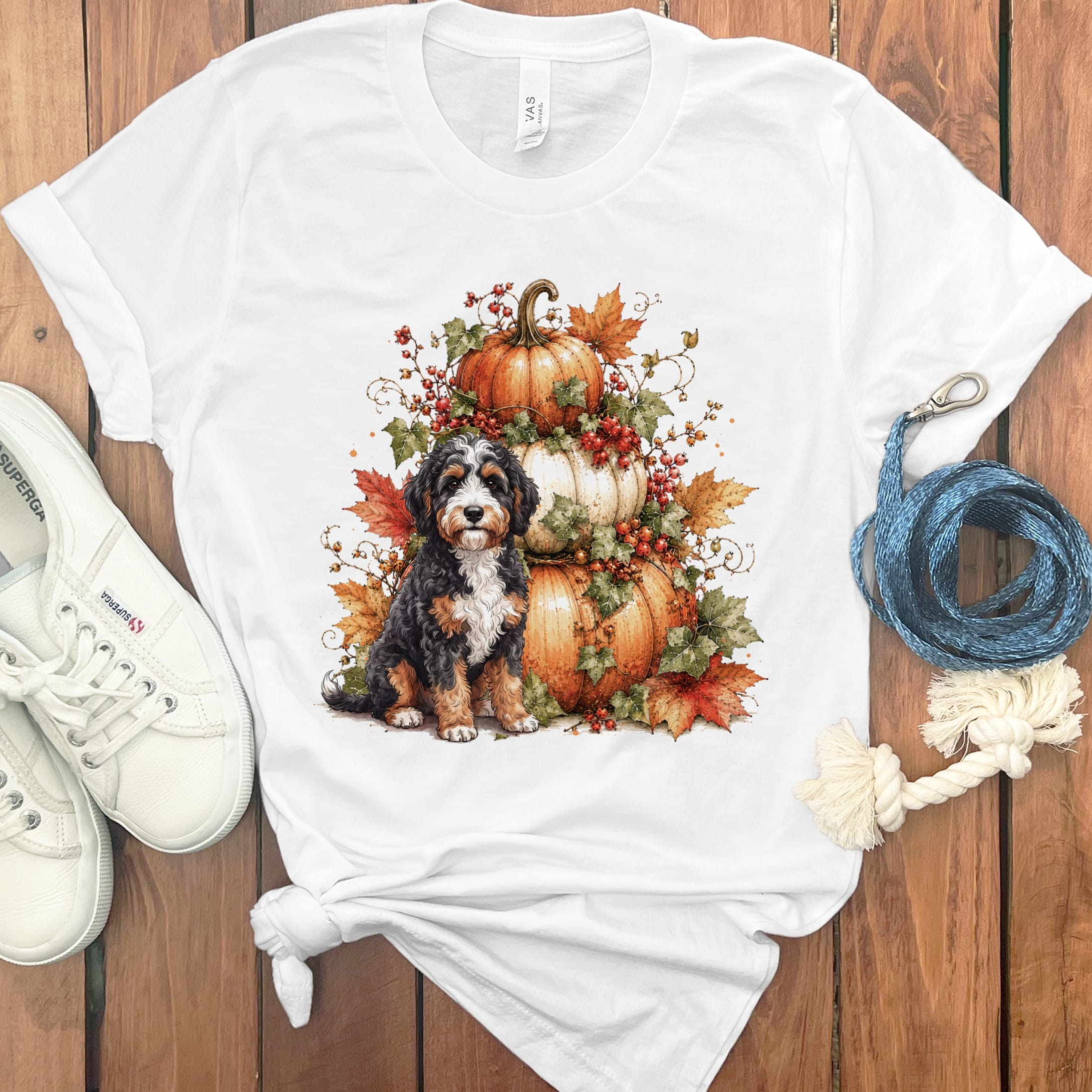 Bernedoodle Pumpkin Ivy T-Shirt in White / S by Puppy Jo