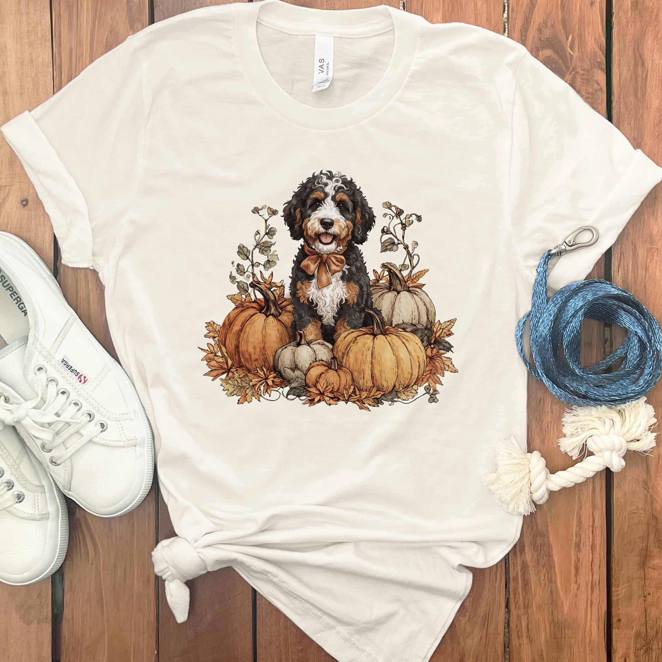 Bernedoodle Pumpkin Time T-Shirt in Natural / S by Puppy Jo