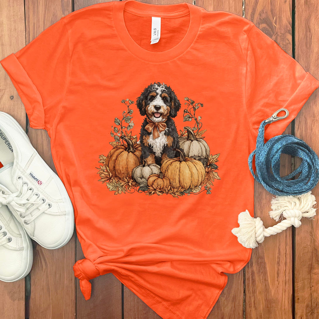 Bernedoodle Pumpkin Time T-Shirt in Orange / S by Puppy Jo
