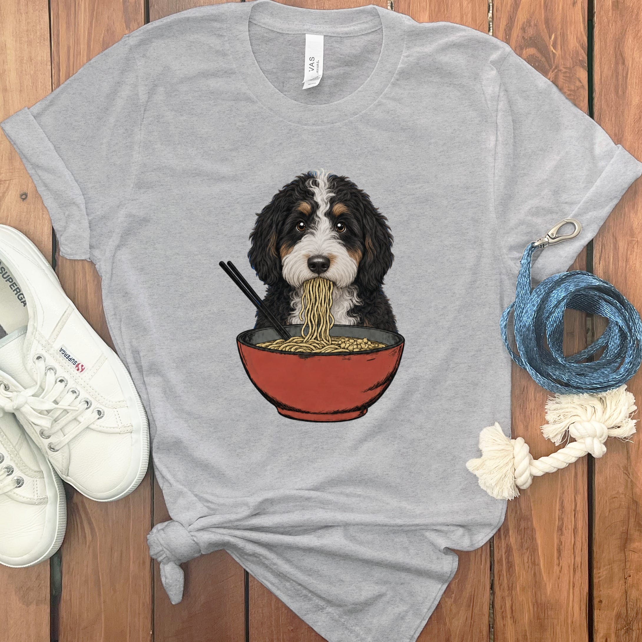 Bernedoodle Ramen T-Shirt in Athletic Heather / S / - by Puppy Jo