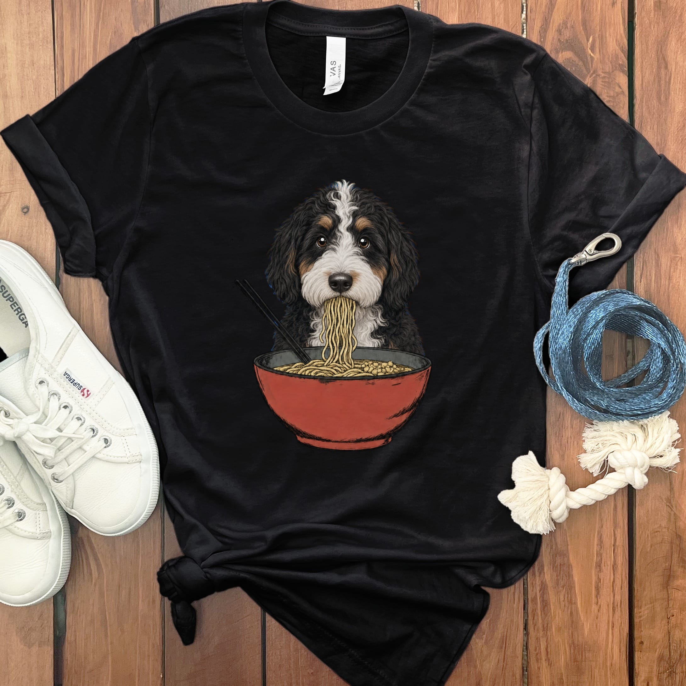 Bernedoodle Ramen T-Shirt in Black / S / - by Puppy Jo
