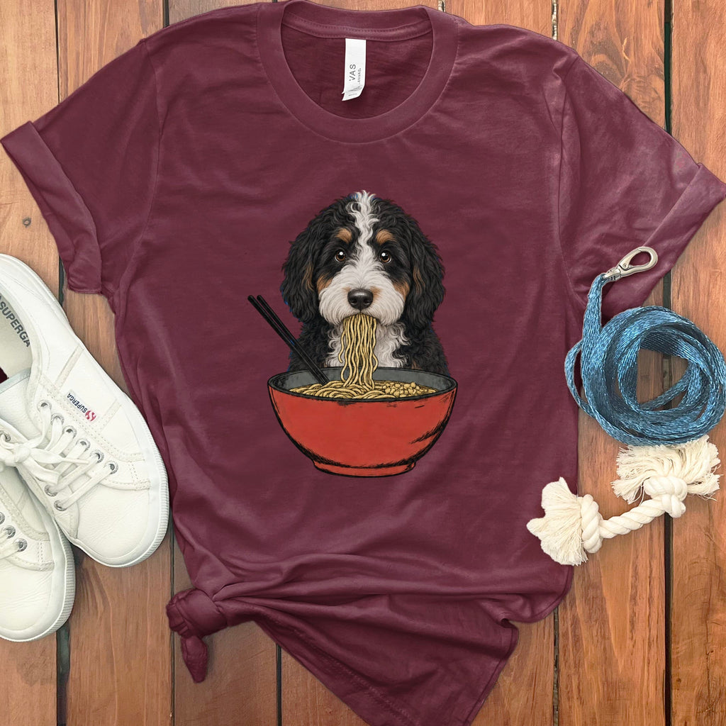 Bernedoodle Ramen T-Shirt in Maroon / S / - by Puppy Jo