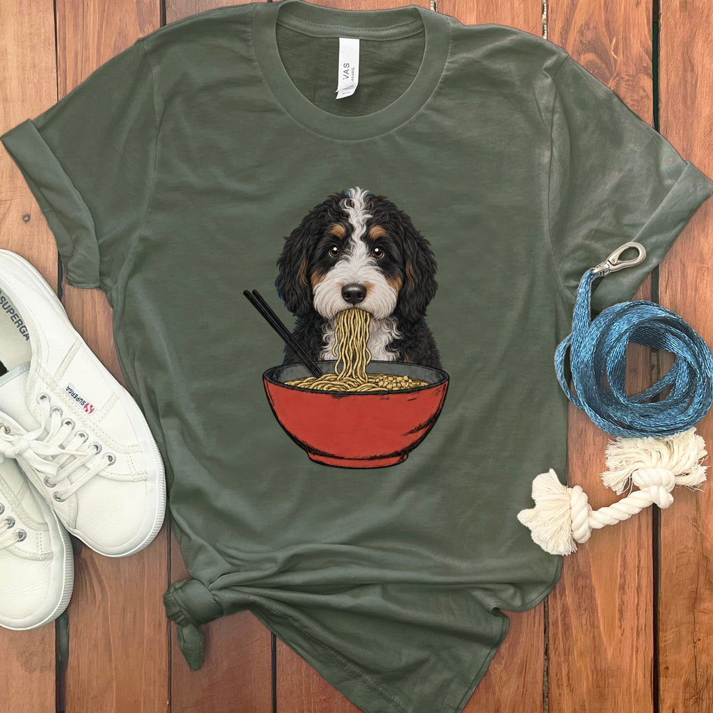 Bernedoodle Ramen T-Shirt in Military Green / S / - by Puppy Jo