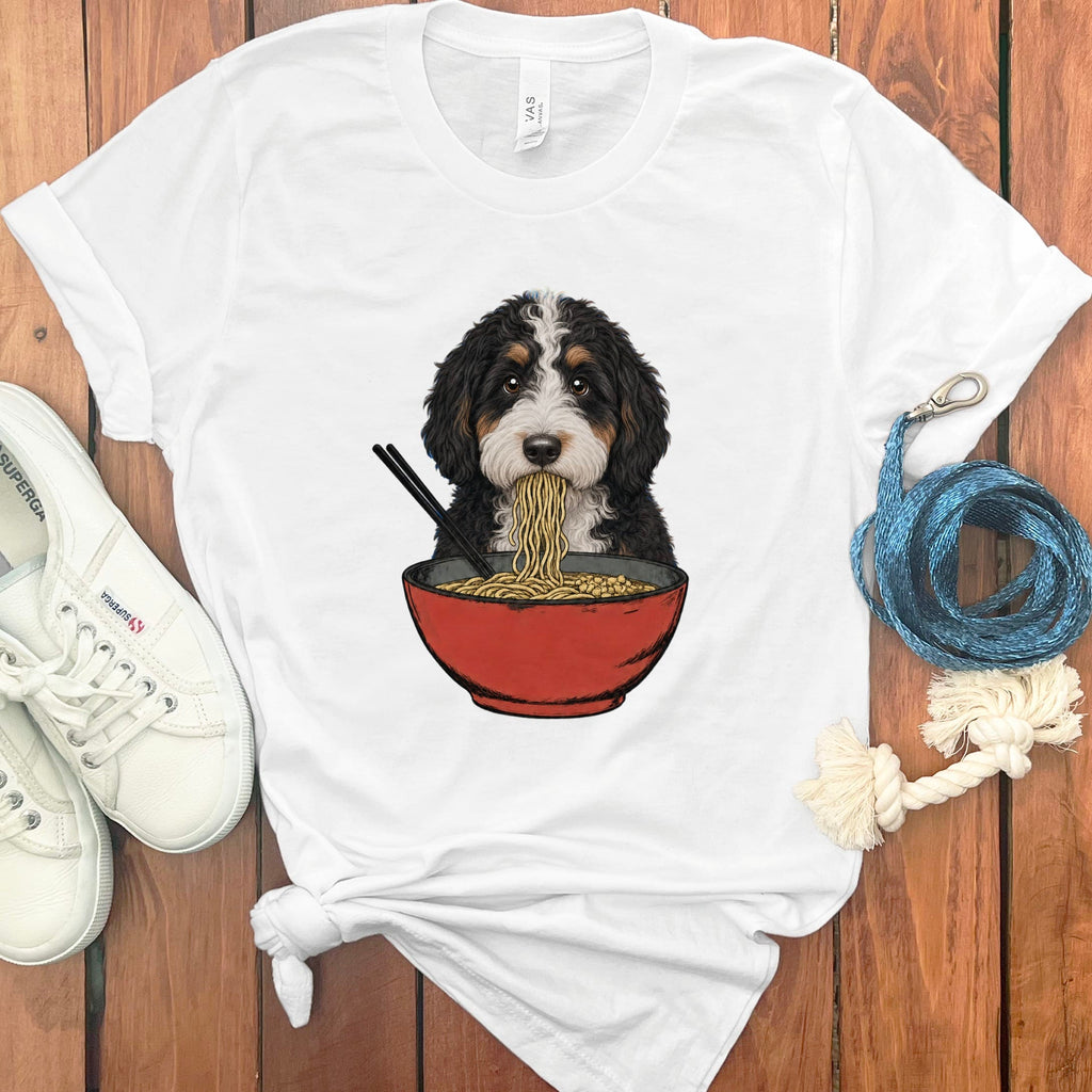 Bernedoodle Ramen T-Shirt in White / S / - by Puppy Jo