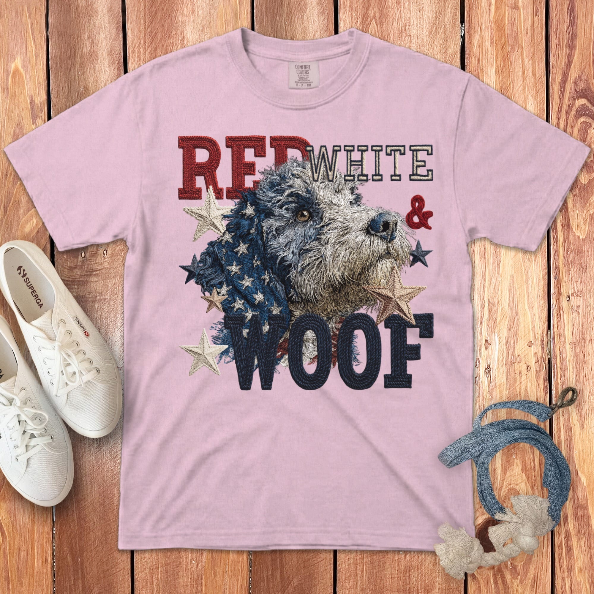 Bernedoodle Red White Signature T-Shirt in Blossom / M by Puppy Jo