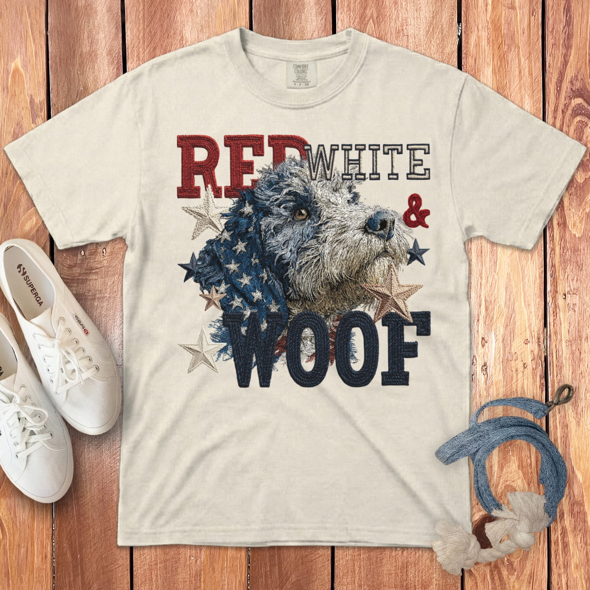 Bernedoodle Red White Signature T-Shirt in Ivory / M by Puppy Jo