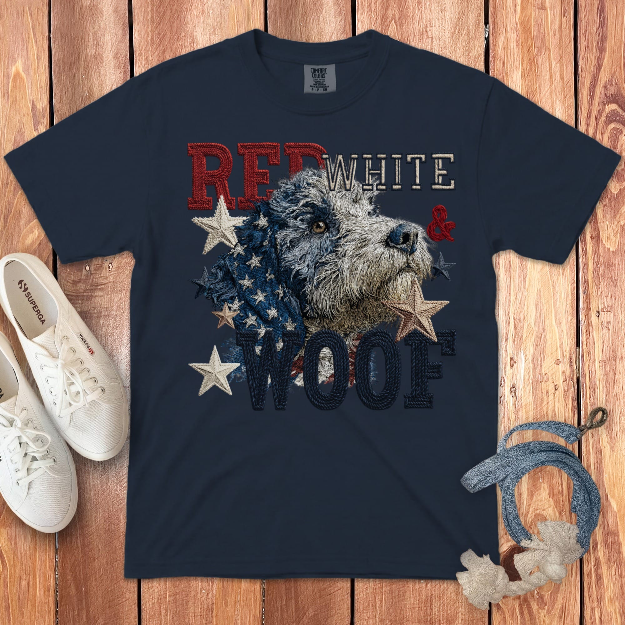 Bernedoodle Red White Signature T-Shirt in Navy / M by Puppy Jo