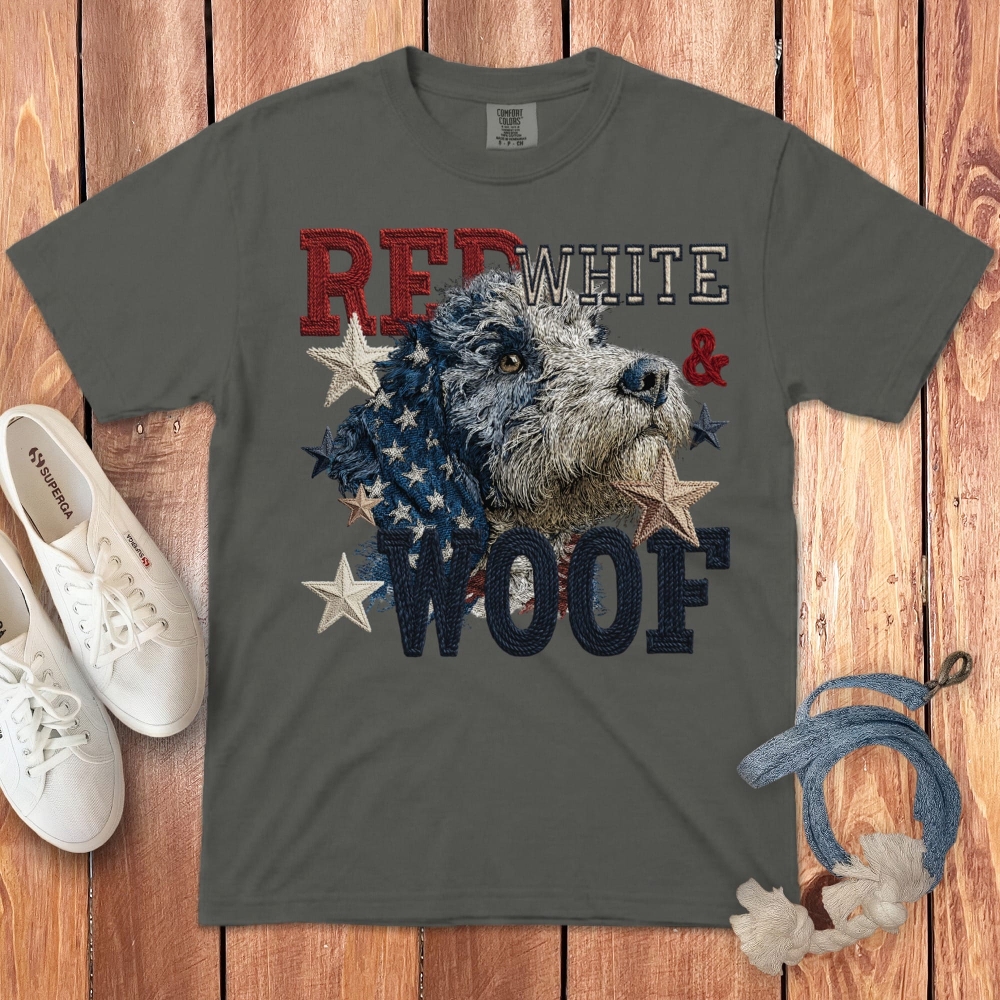 Bernedoodle Red White Signature T-Shirt in Pepper / M by Puppy Jo
