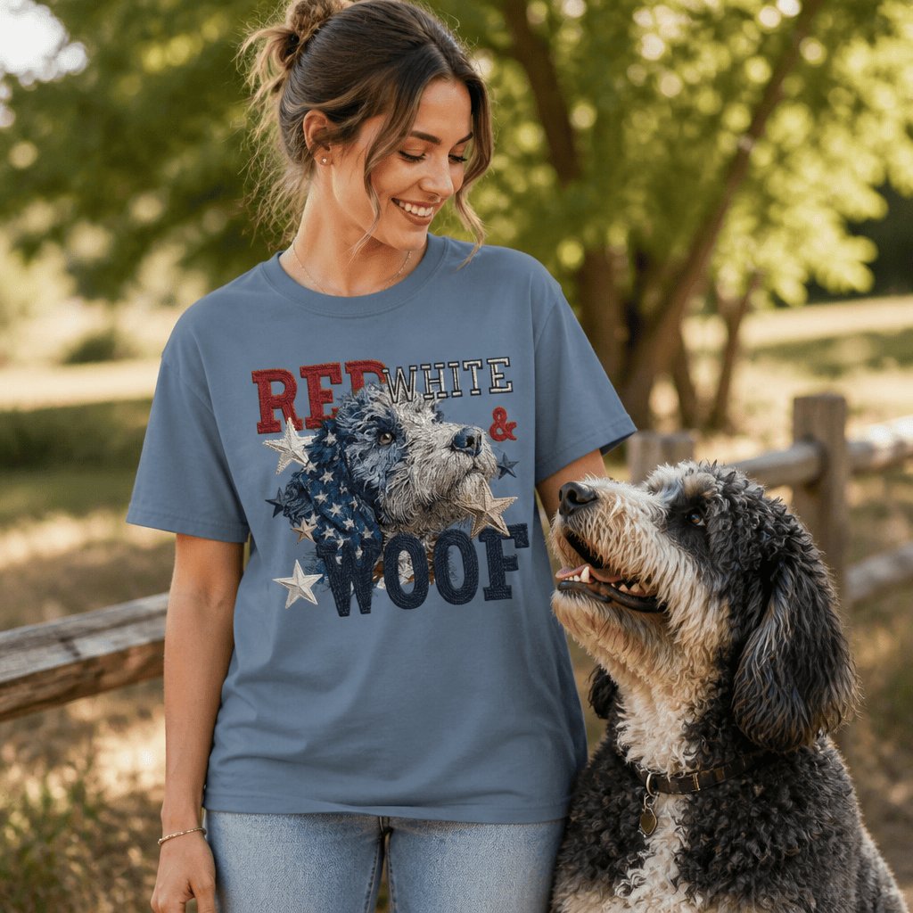 Bernedoodle Red White Signature T-Shirt in by Puppy Jo