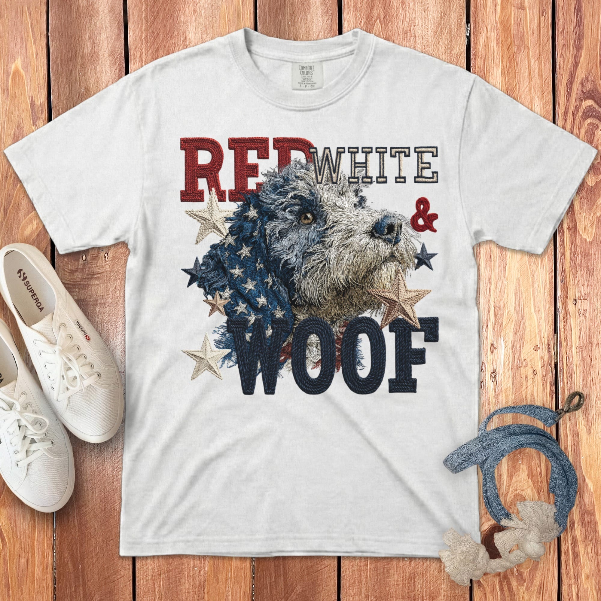 Bernedoodle Red White Signature T-Shirt in White / M by Puppy Jo
