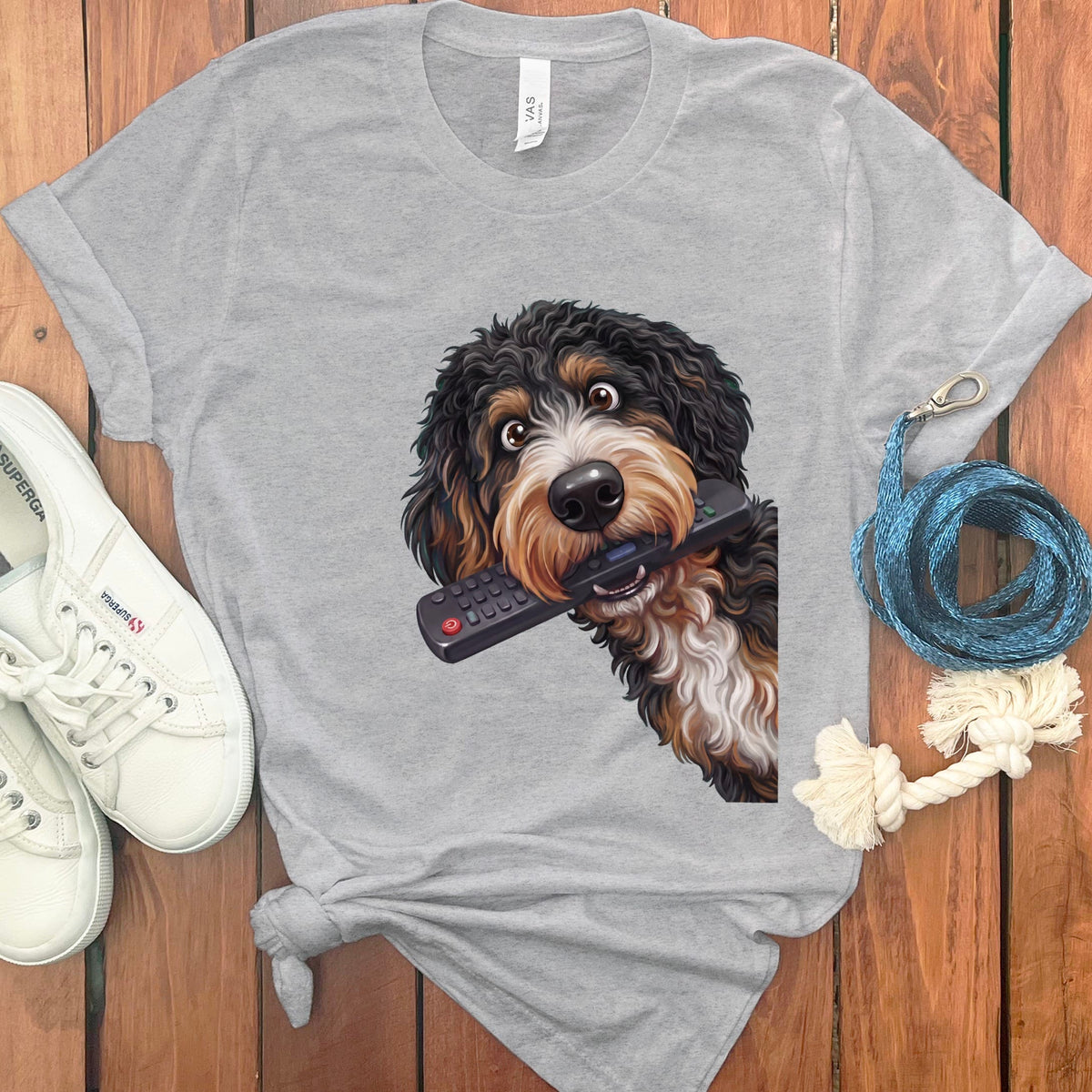 Bernedoodle Remote T-Shirt in Athletic Heather / S by Puppy Jo