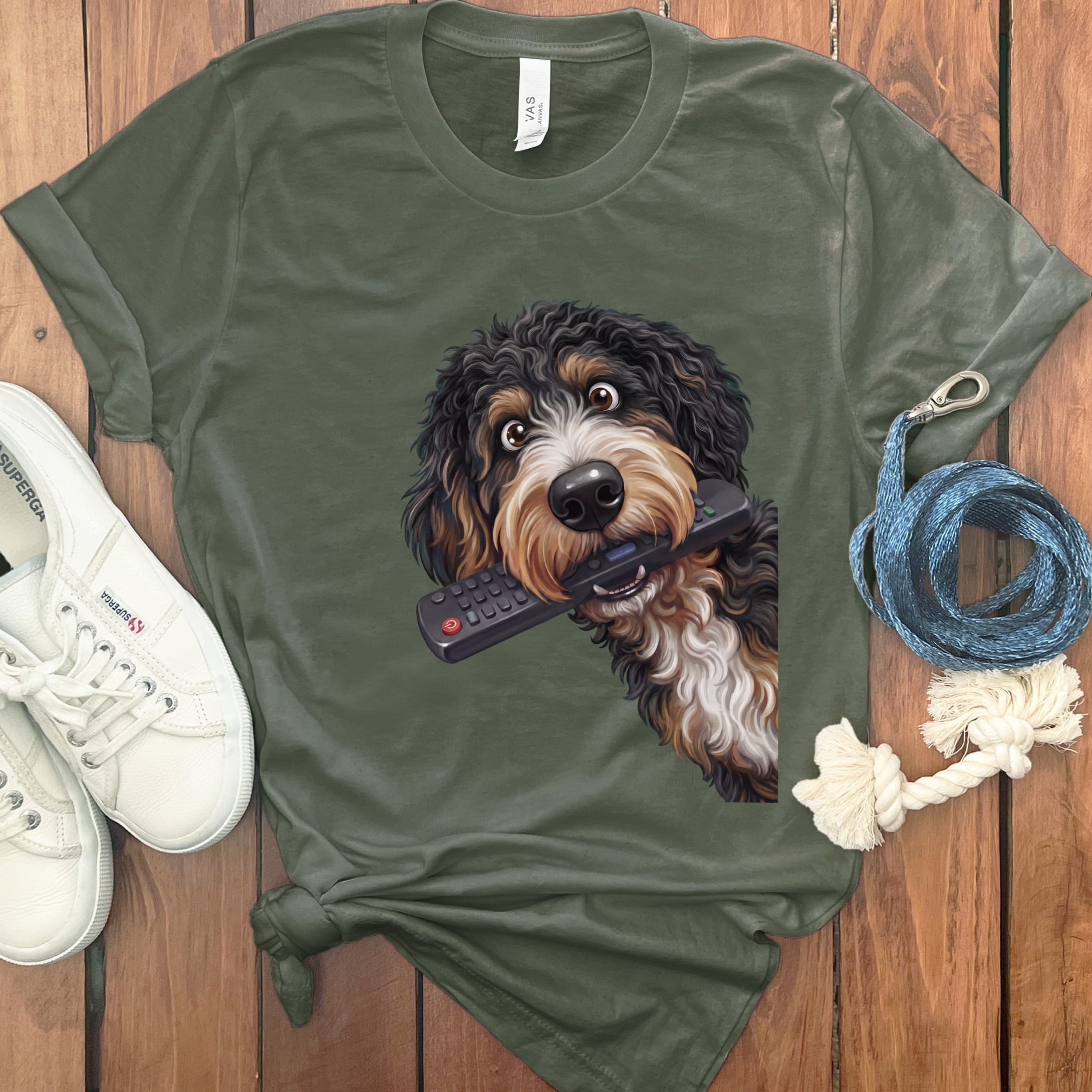Bernedoodle Remote T-Shirt in Military Green / S by Puppy Jo