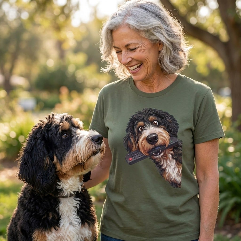 Bernedoodle Remote T-Shirt in by Puppy Jo