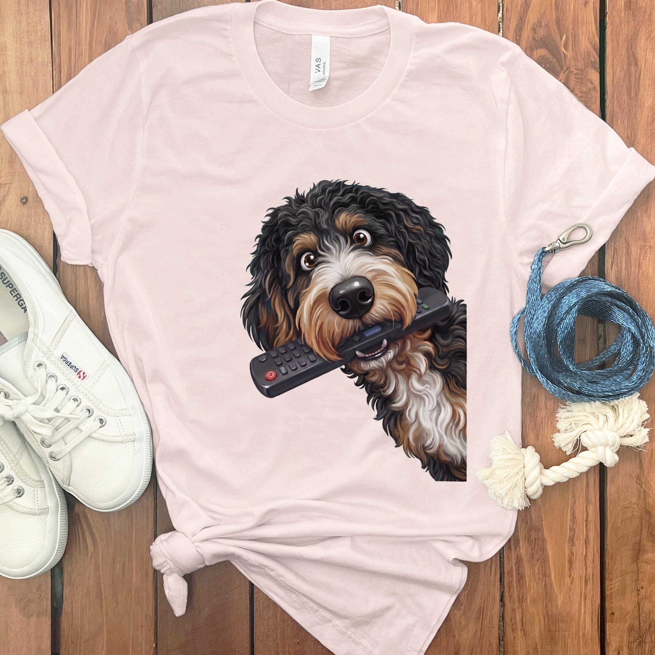 Bernedoodle Remote T-Shirt in Soft Pink / S by Puppy Jo