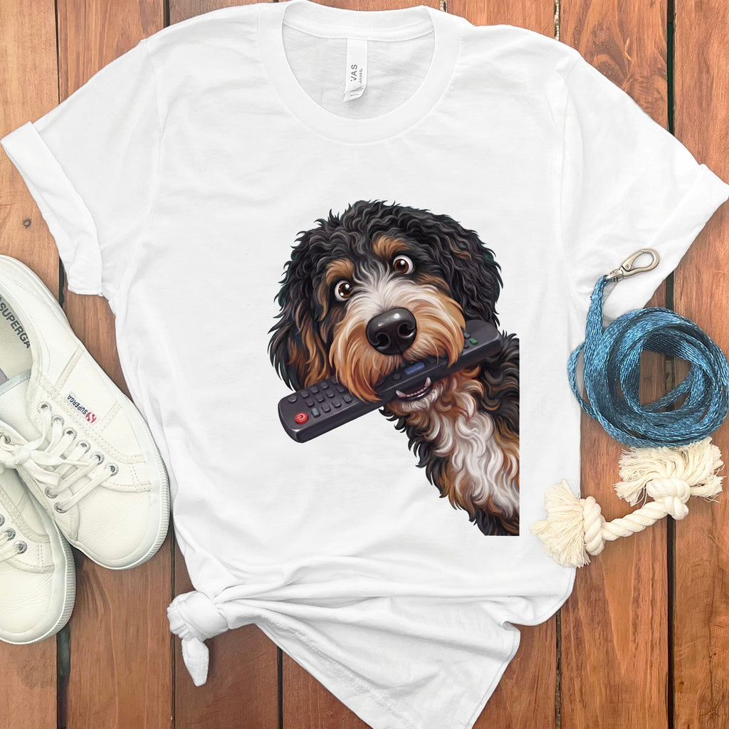 Bernedoodle Remote T-Shirt in White / S by Puppy Jo