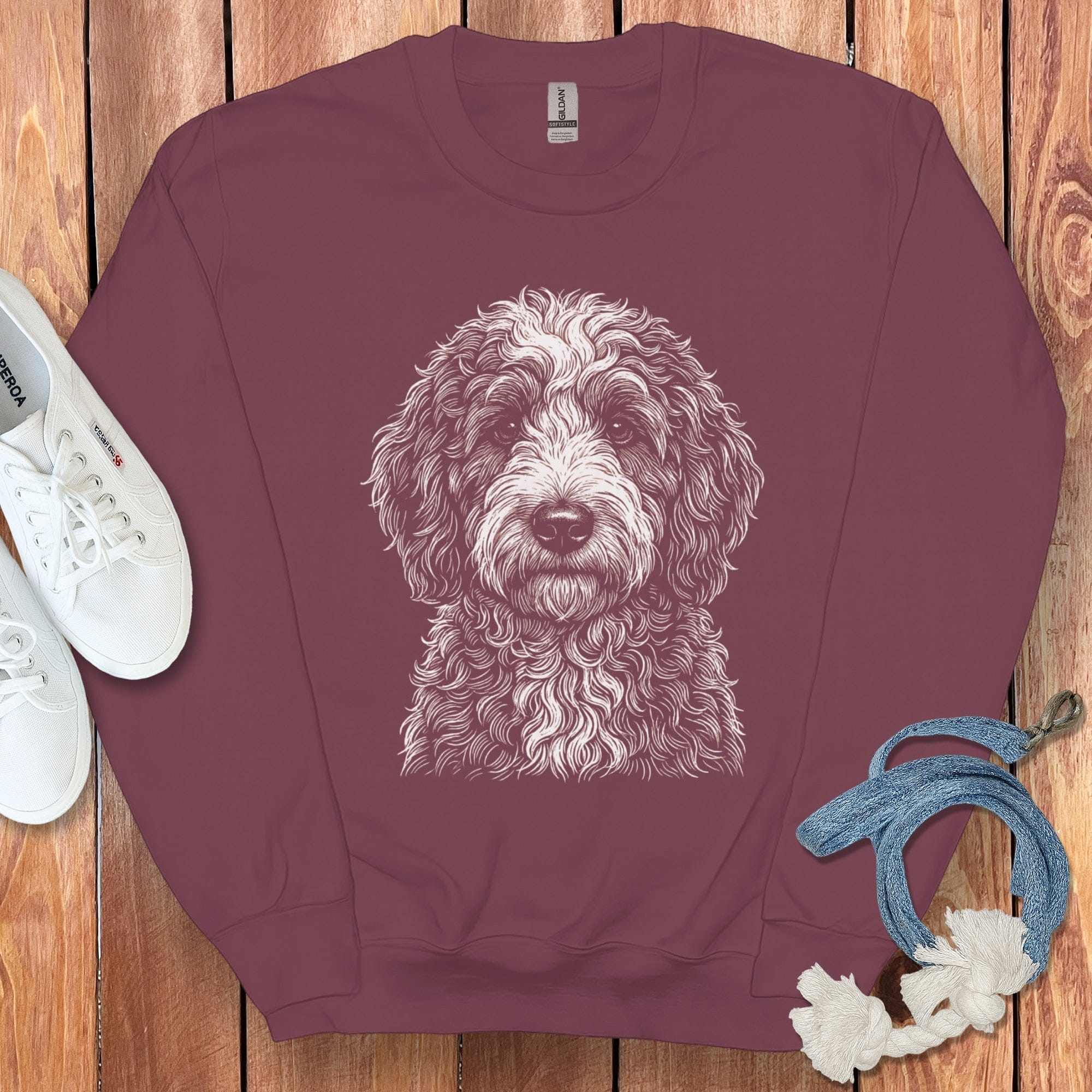 Bernedoodle Sketch Sweatshirt in Maroon / S by Puppy Jo