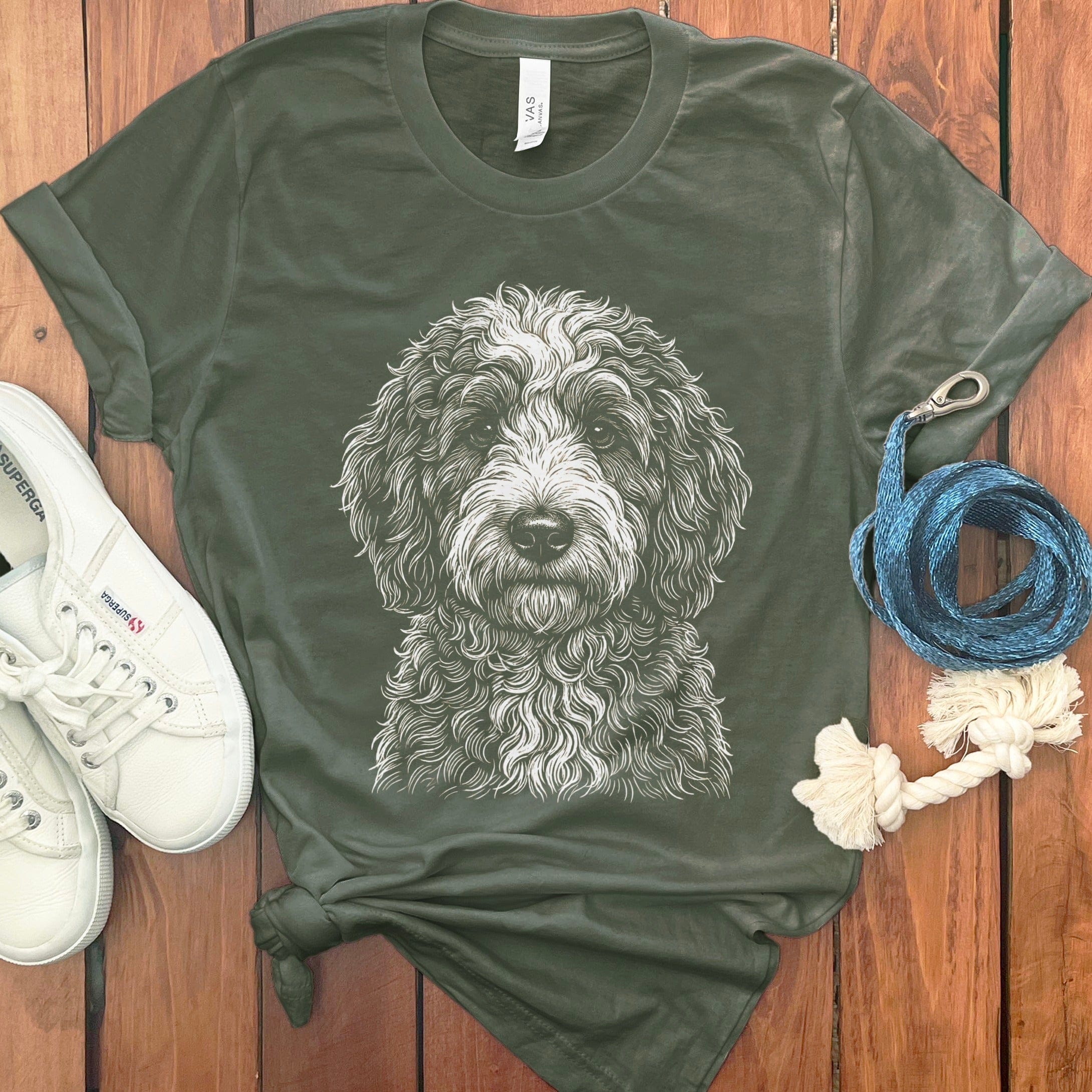 Bernedoodle Sketch T-Shirt in Military Green / S by Puppy Jo