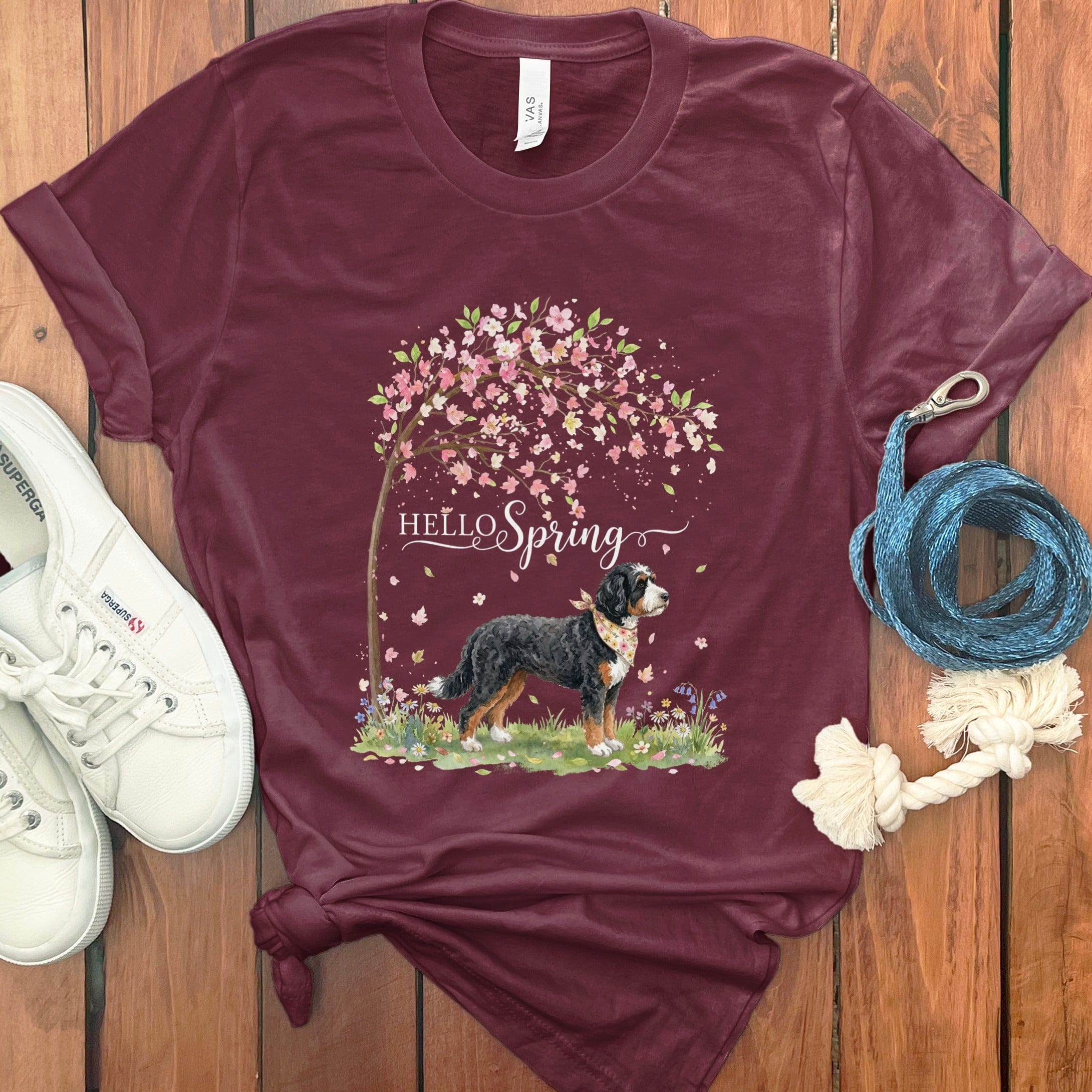 Bernedoodle Spring T-Shirt in Maroon / S by Puppy Jo
