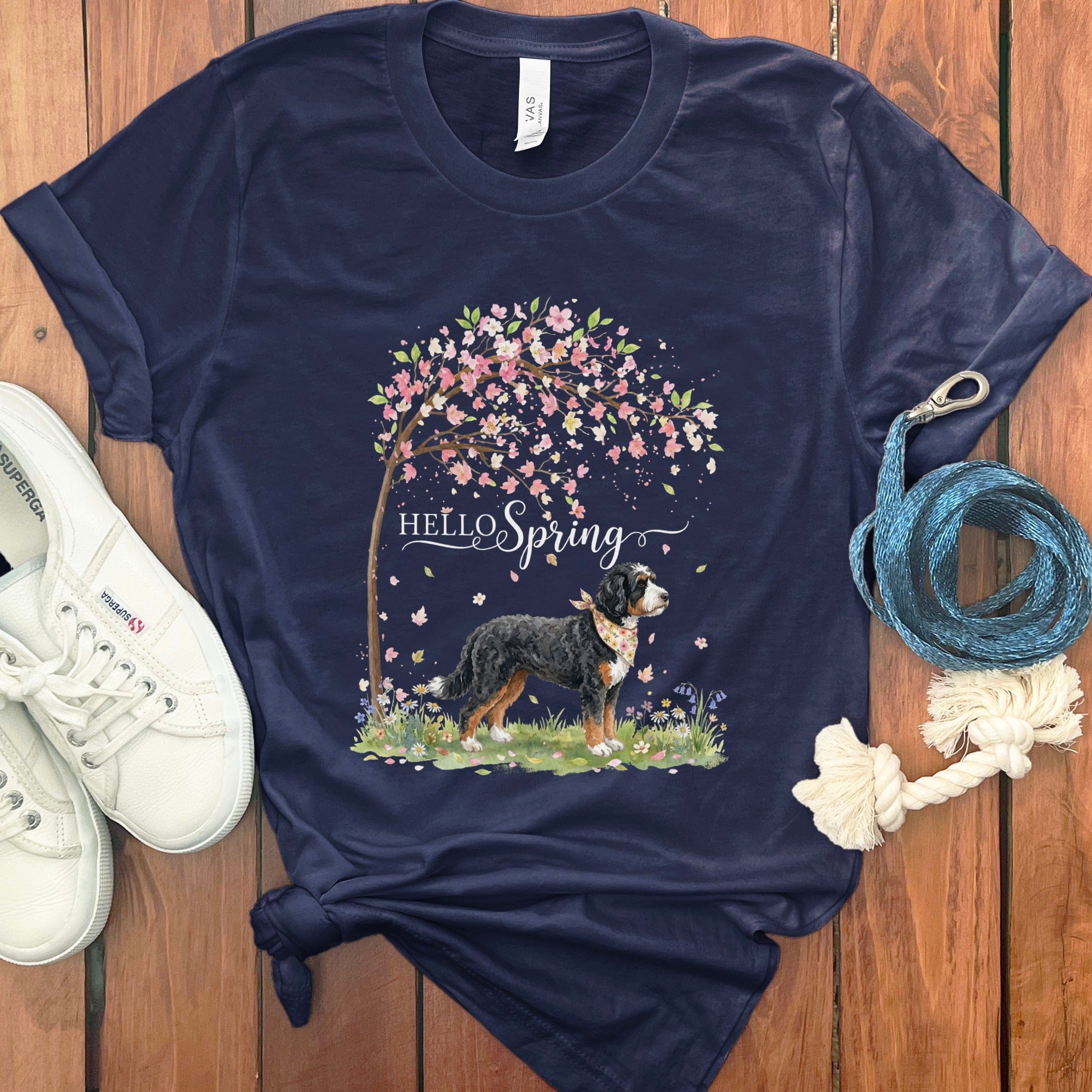 Bernedoodle Spring T-Shirt in Navy / S by Puppy Jo