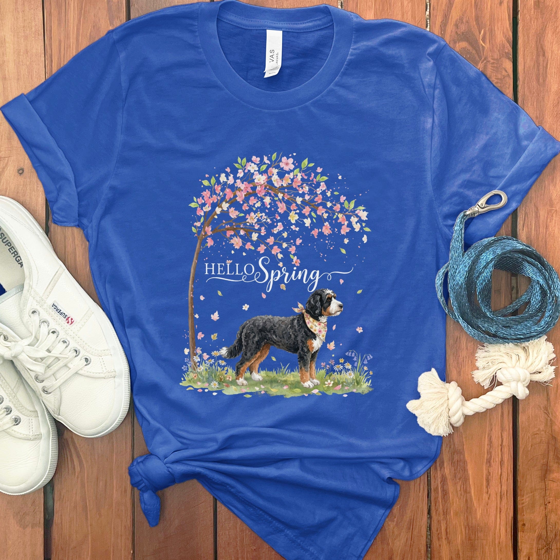 Bernedoodle Spring T-Shirt in True Royal / S by Puppy Jo