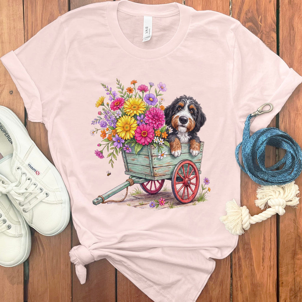 Bernedoodle Spring Wagon T-Shirt in Soft Pink / S by Puppy Jo
