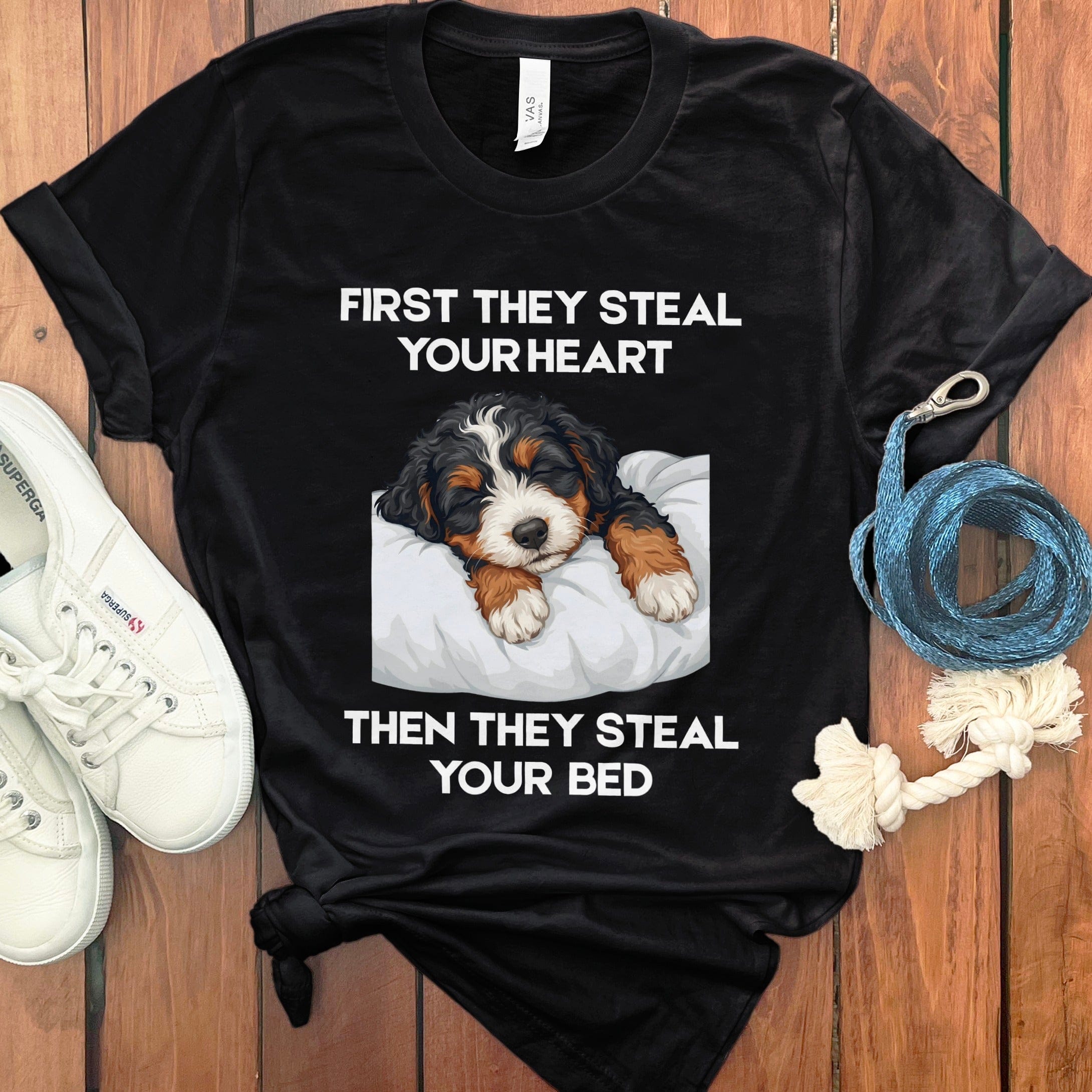 Bernedoodle Steal Heart T-Shirt in Black / S by Puppy Jo