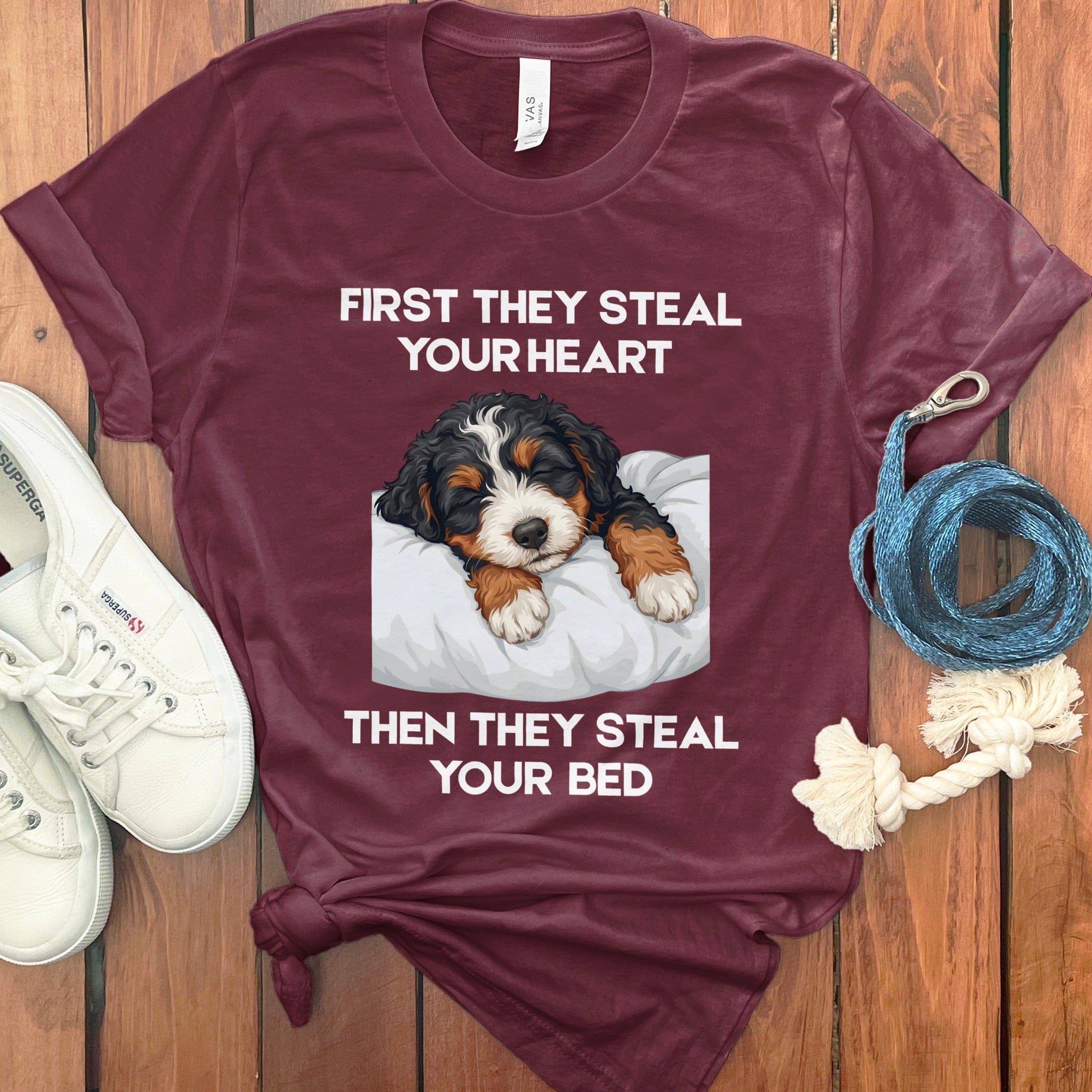 Bernedoodle Steal Heart T-Shirt in Maroon / S by Puppy Jo