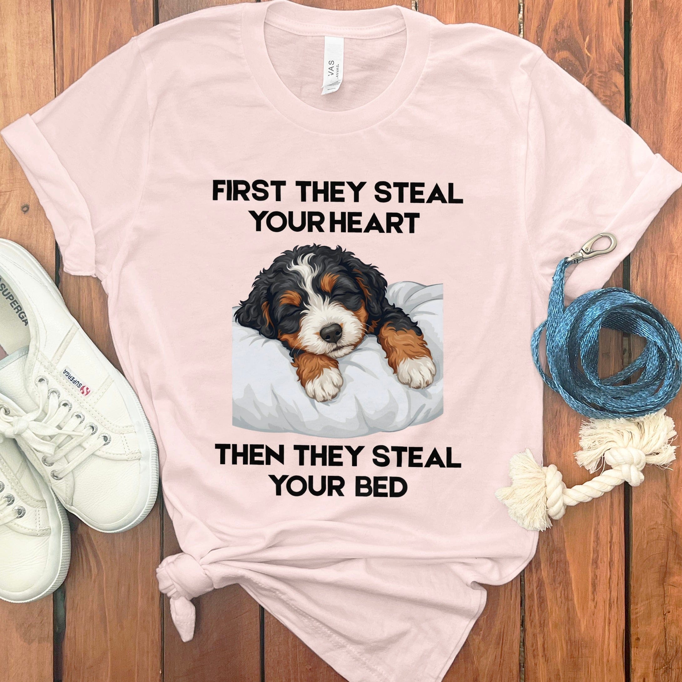 Bernedoodle Steal Heart T-Shirt in Soft Pink / S by Puppy Jo