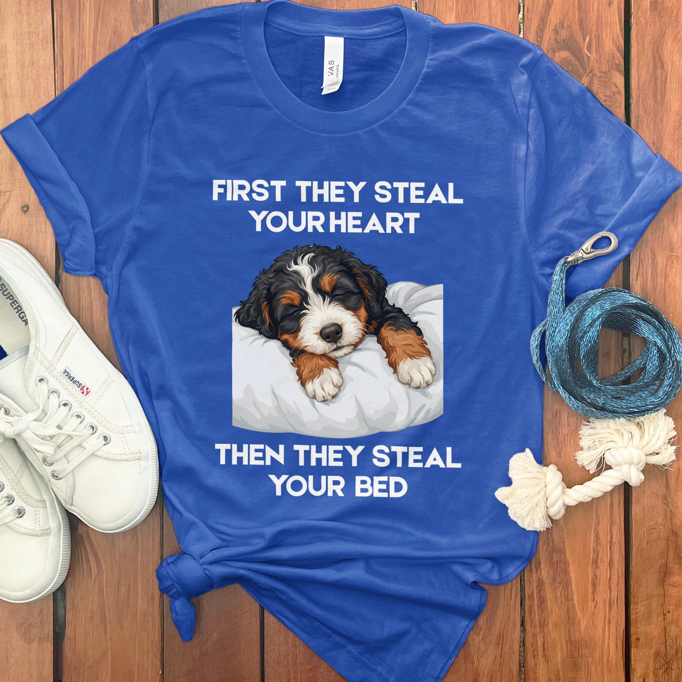 Bernedoodle Steal Heart T-Shirt in True Royal / S by Puppy Jo